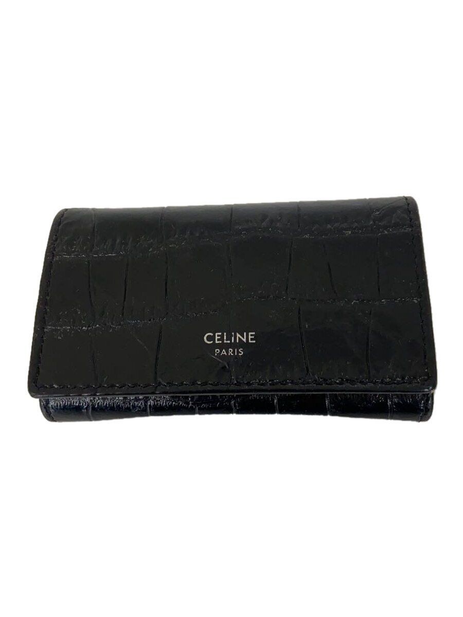 CELINE 10K103CUV Women's Leather Black Plain Key Case Used