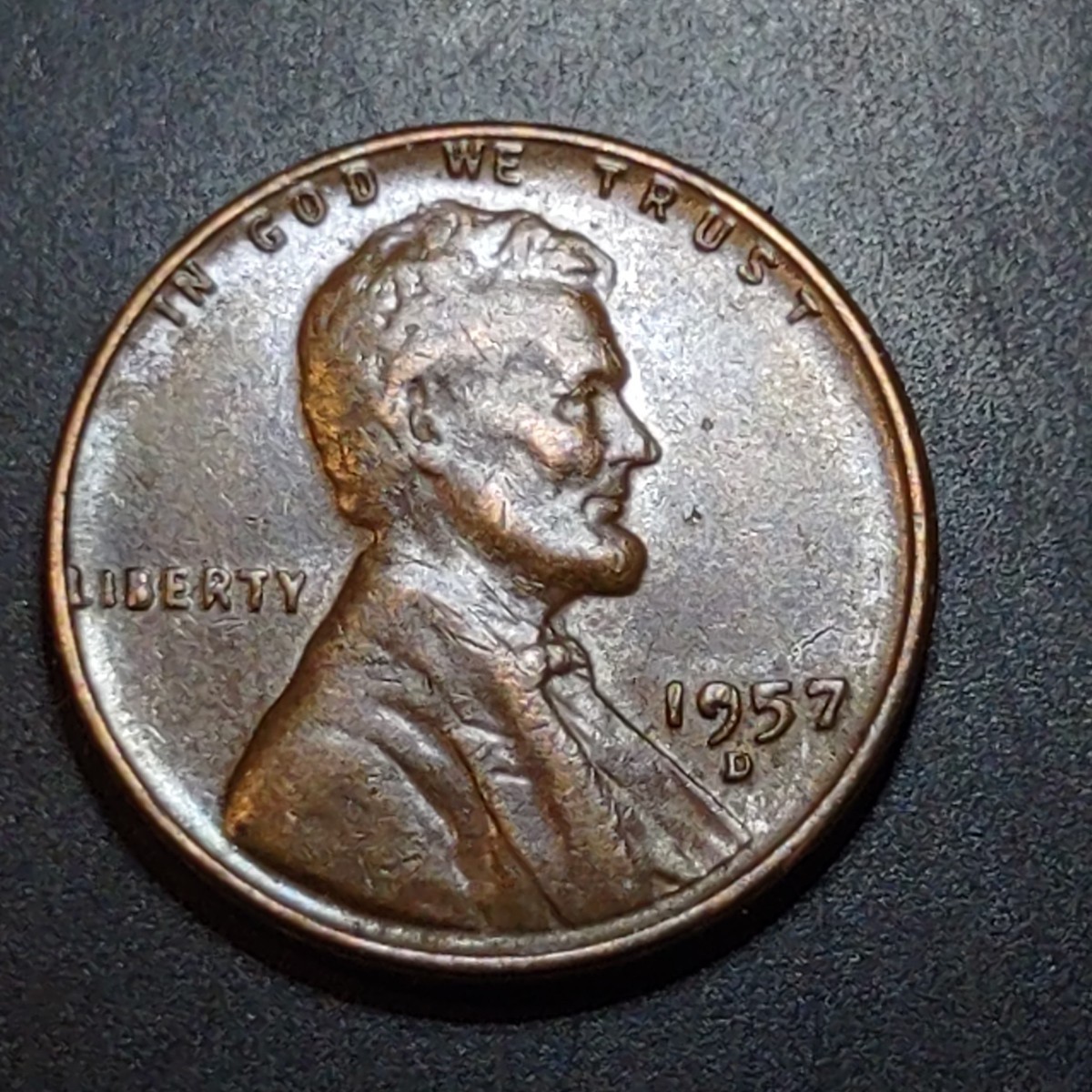 1957D Circulated Wheat Penny Die Error Copper
