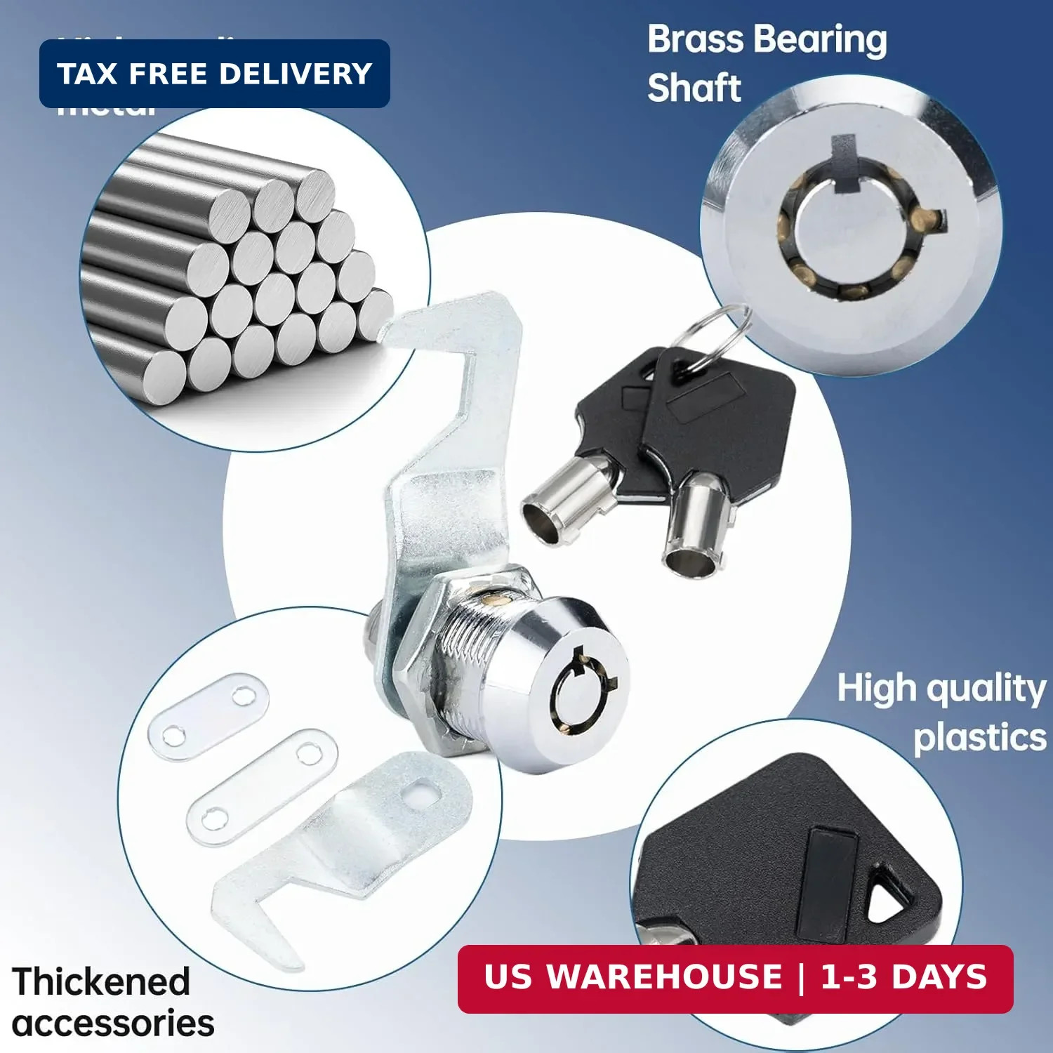 Silver Tool Box Locks with Keys for Craftsman, 5/8" Cam Lock Replacement, 2 Sets