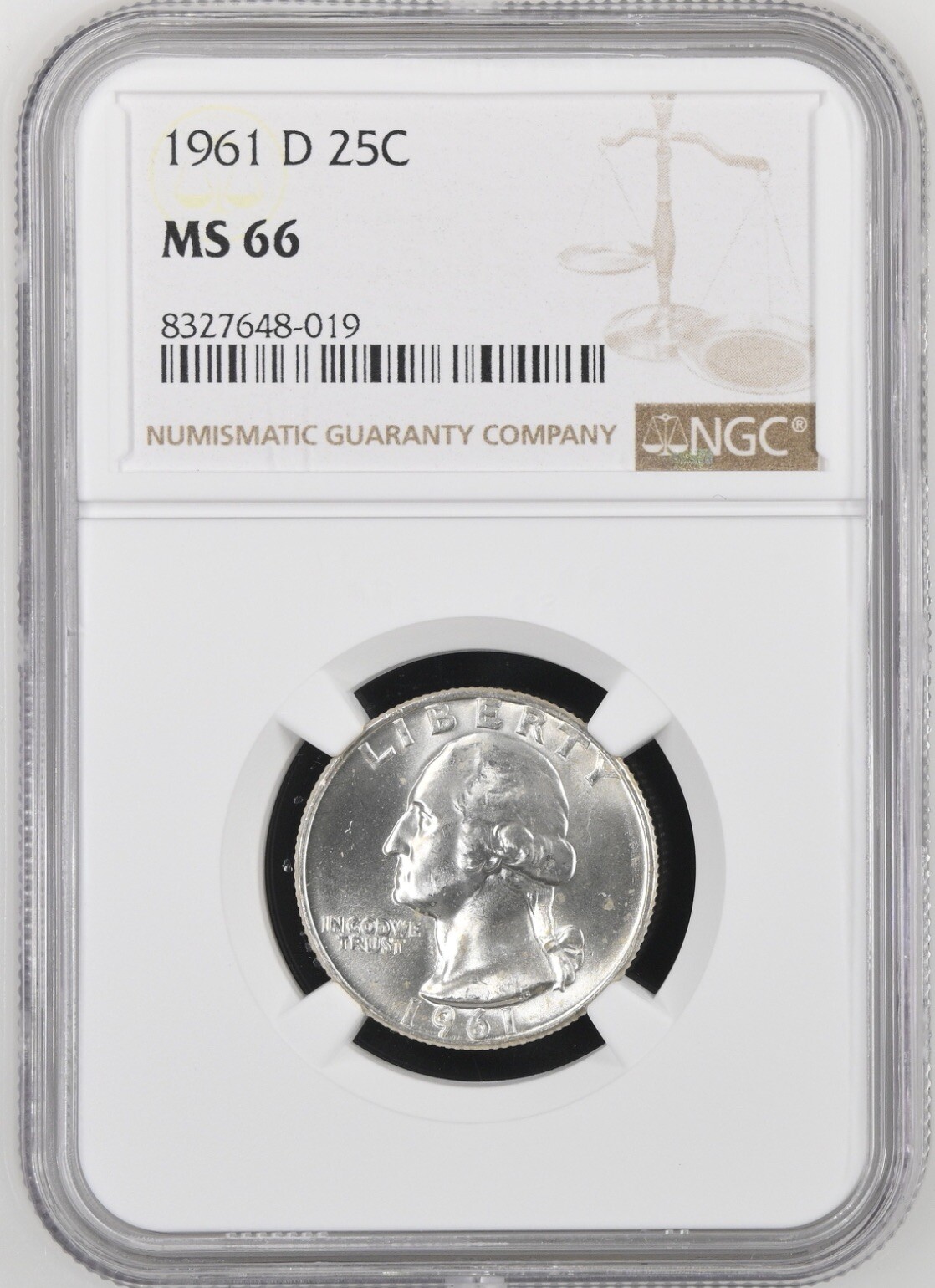 1961 D Silver Washington Quarter NGC MS66