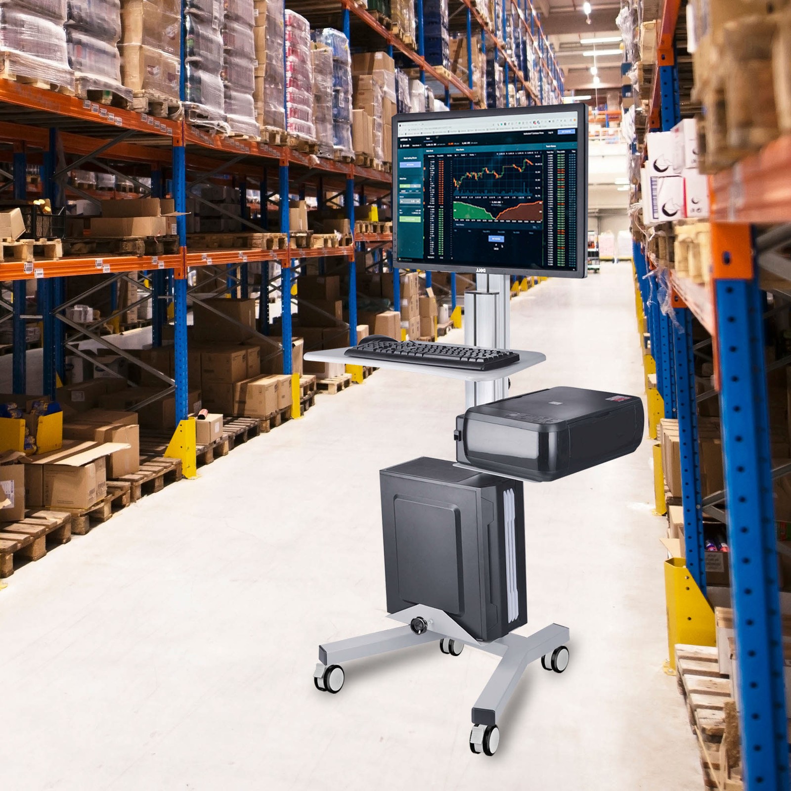 Yescom Extension Pole Support Pole for PC Mobile Cart Trolley Office Silver