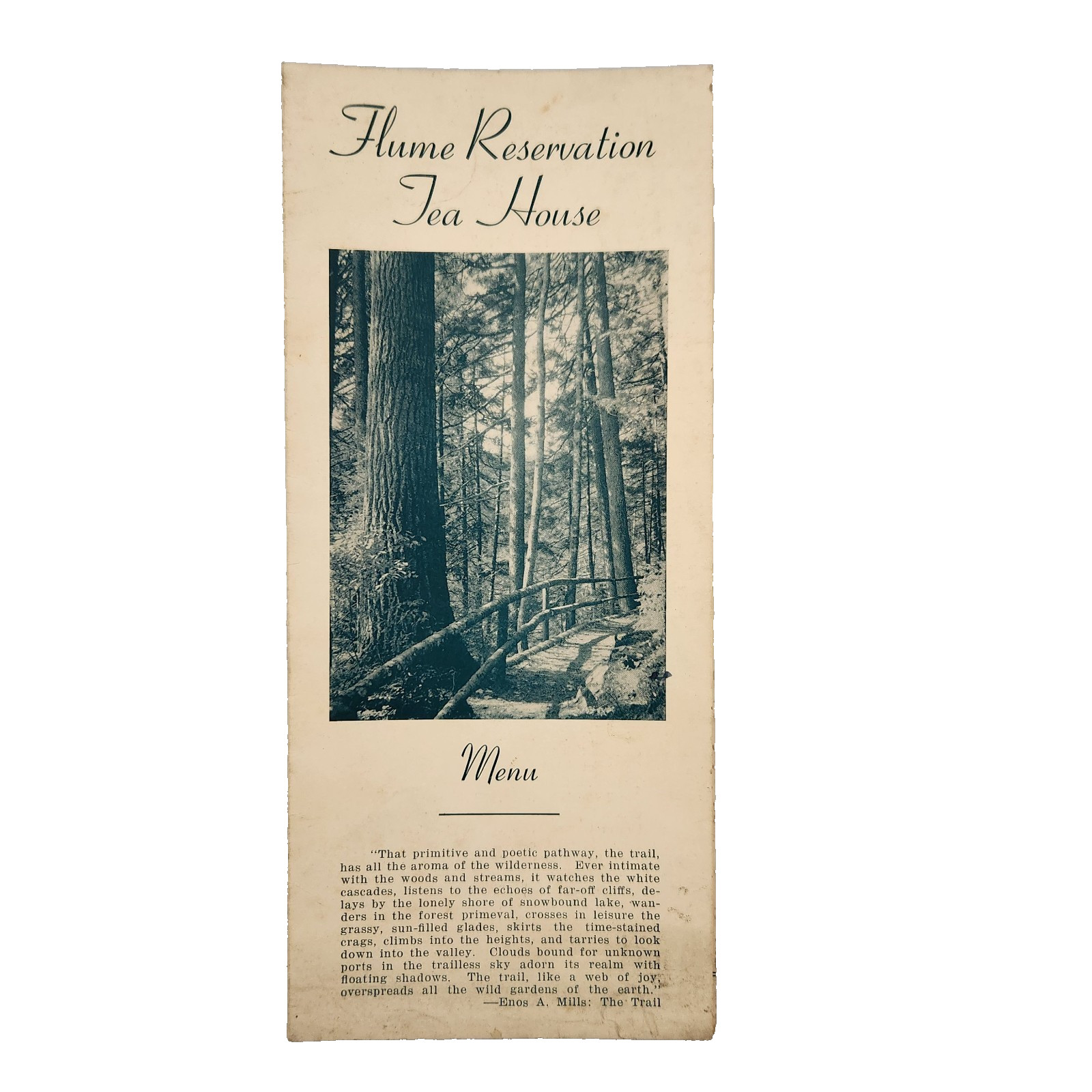 The Flume Reservation NH Vintage Tea House Menu Franconia New Hampshire 1936