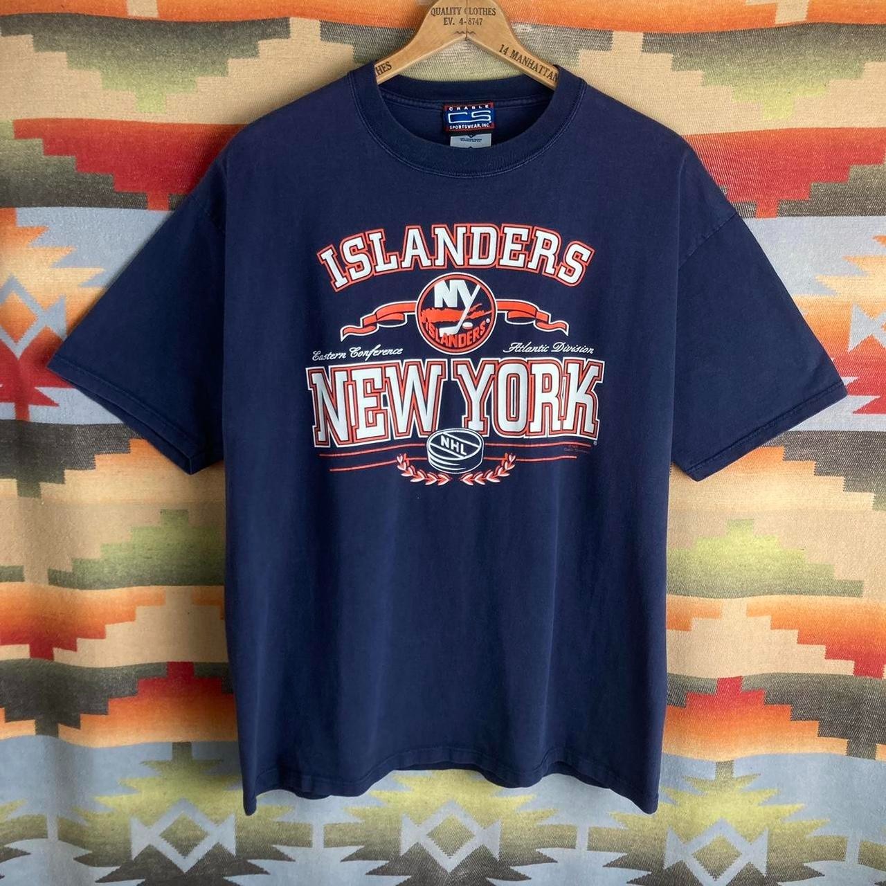 Vintage 90s New York Islanders NHL Hockey Navy Blue T-shirt VK08985