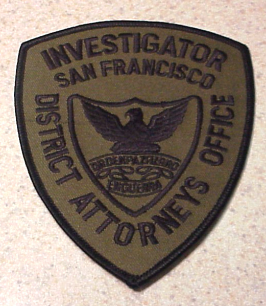 SAN FRANCISCO CALIFORNIA DISTRICT ATTORNEY INVESTIGATOR GREEN 5" SHOULDER  PATCH