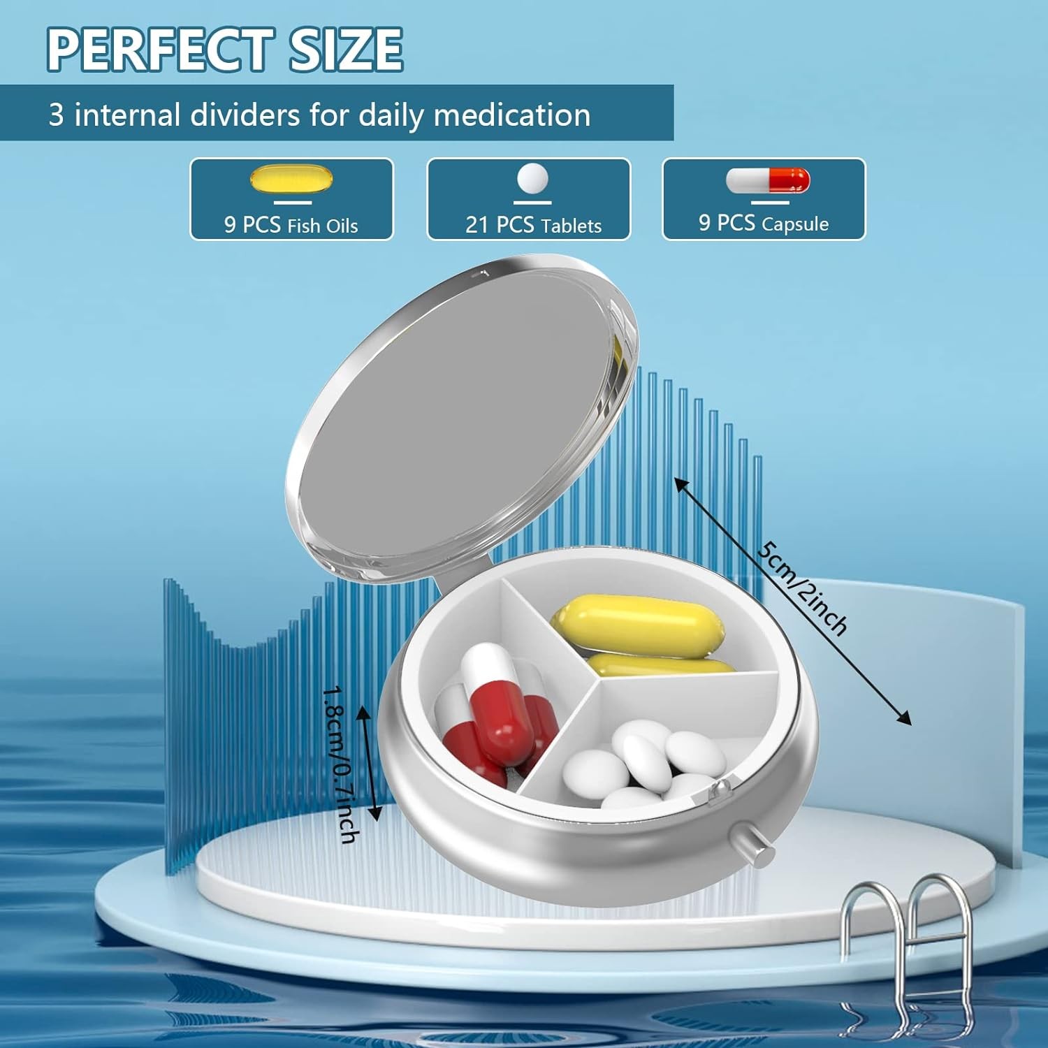 20pcs Sublimation Blank Round Pill Box 3 Compartment Medicine Pill Case Pill Box