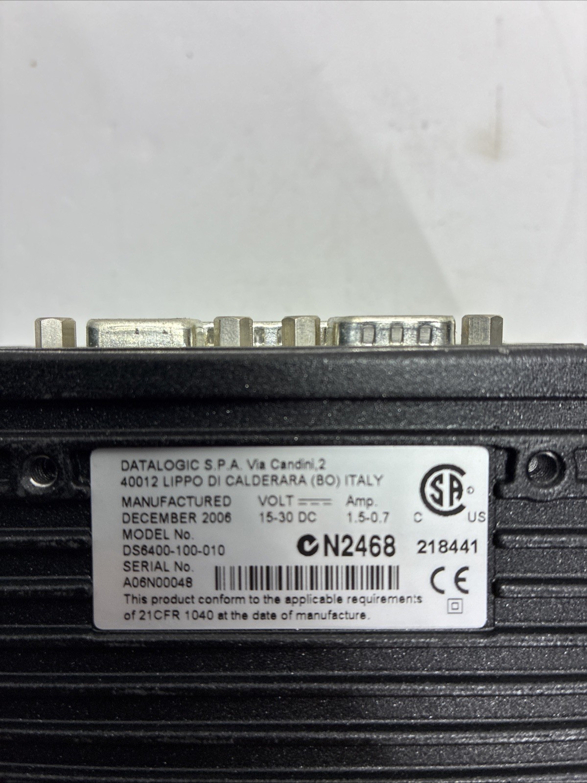 DATALOGIC DS6400-100-010 LASER BARCODE READER