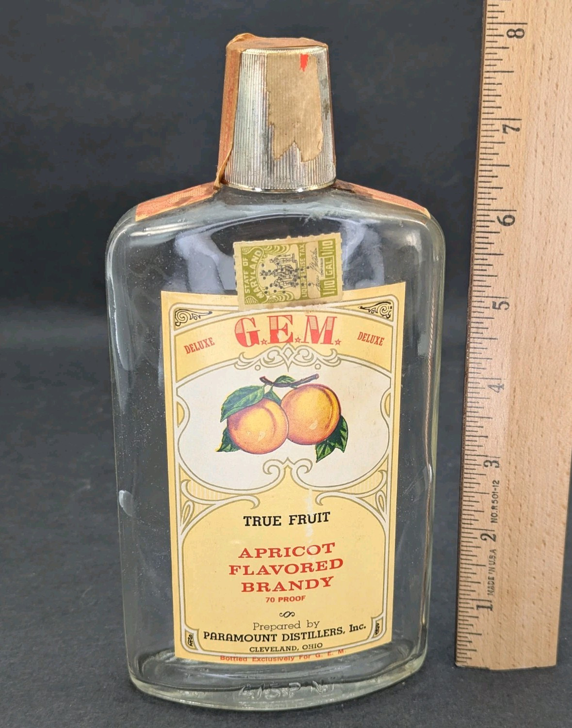 (empty) GEM Paramount Distillers Cleveland OH Apricot Brandy MD Tax Stamp Label