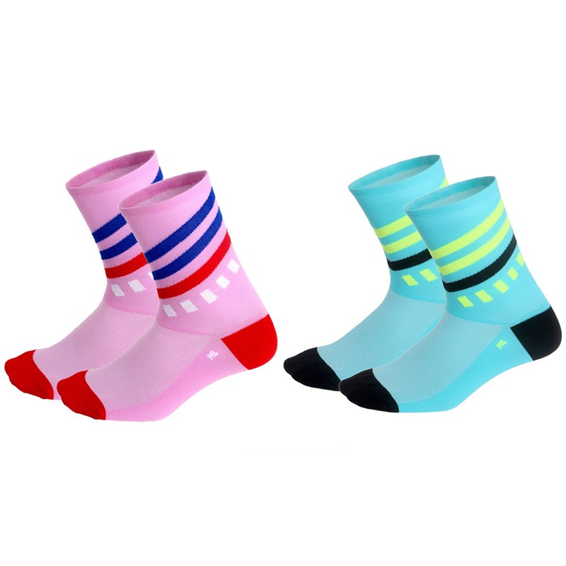 2Pairs Cycling Socks Riding Bicycle Bike Sports Ankle Socks XC MTB BMX Cyan Pink