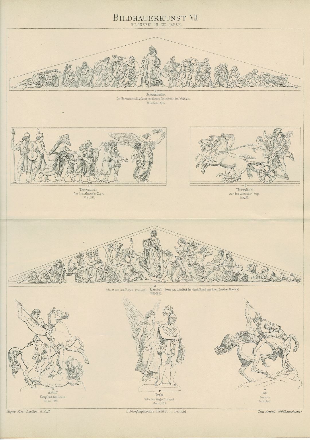 Plaque SCULPTURE THORVALDSEN / RIETSCHEL / SCHWANTHALER original wood engraving 1890