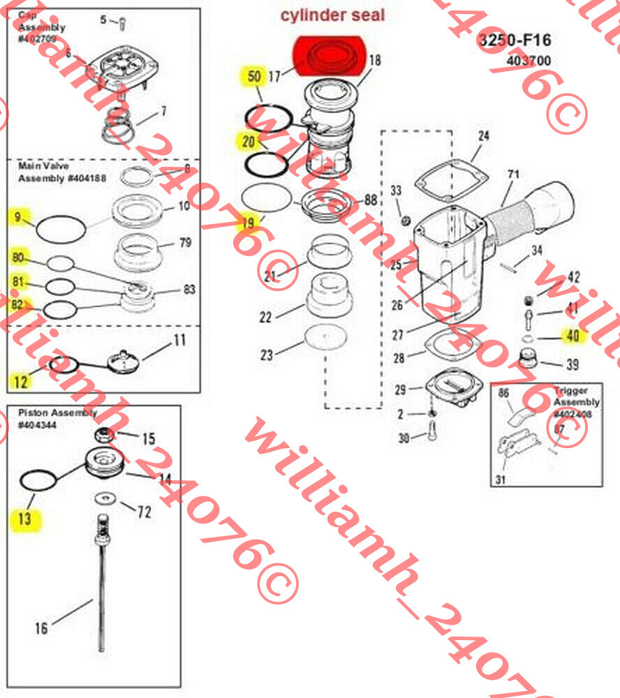 Paslode 3250 F16 O-Ring Kit + Cyl Seal + Cap Gasket Multiple Models