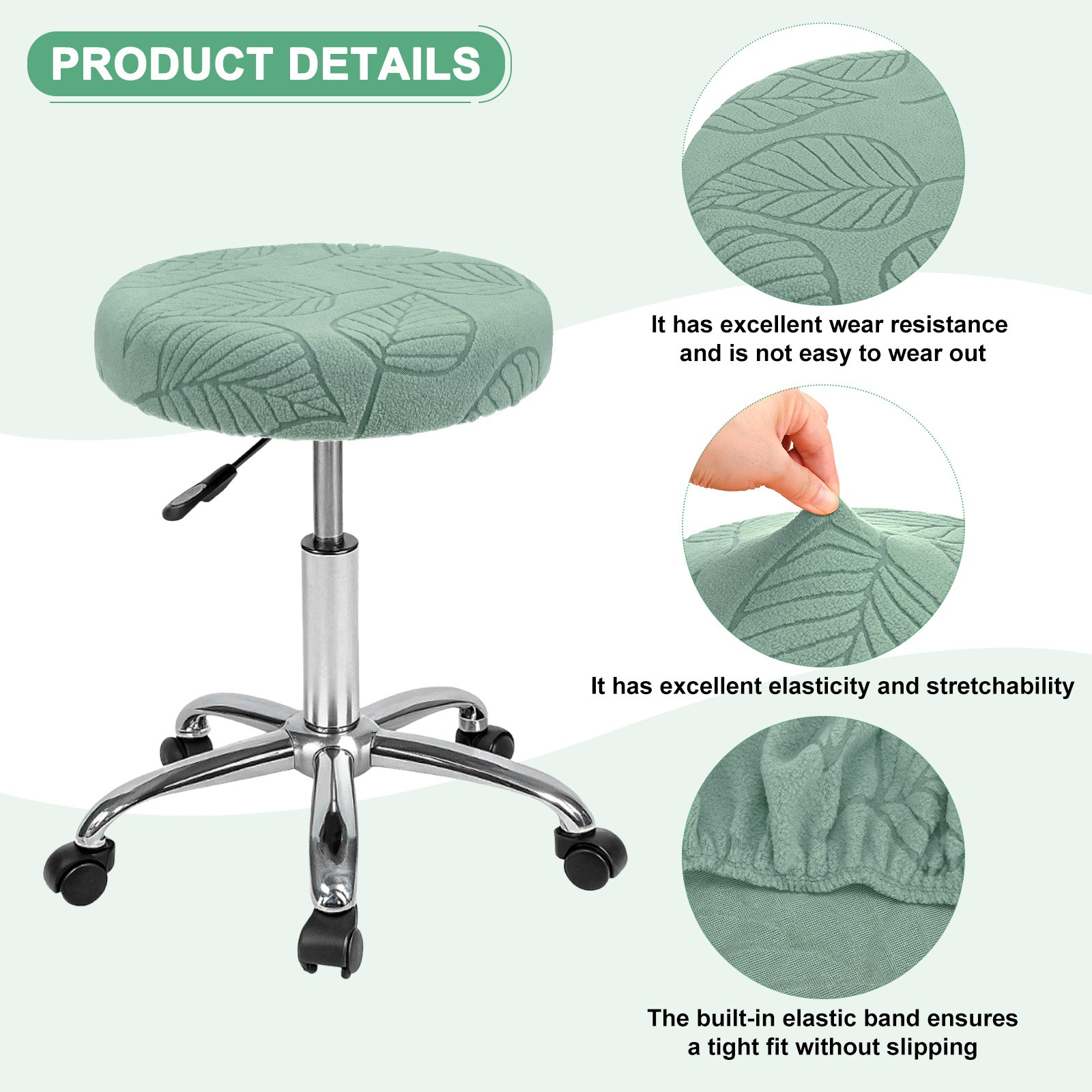 2-Pack Bar Stool Covers Round for 14-16 Inch Leaf Pattern Covers [Bean Green]