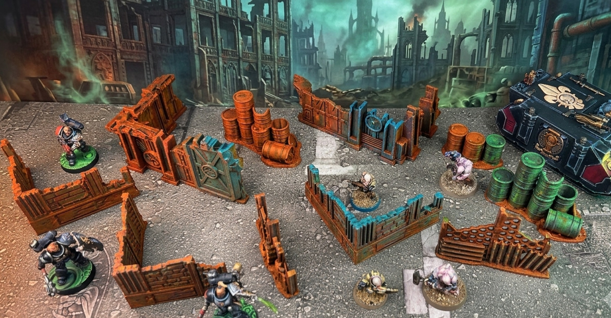 Scenery & Terrain: 10 pcs Scatter Ruins, Walls, Barrels Great for Warhammer 40K