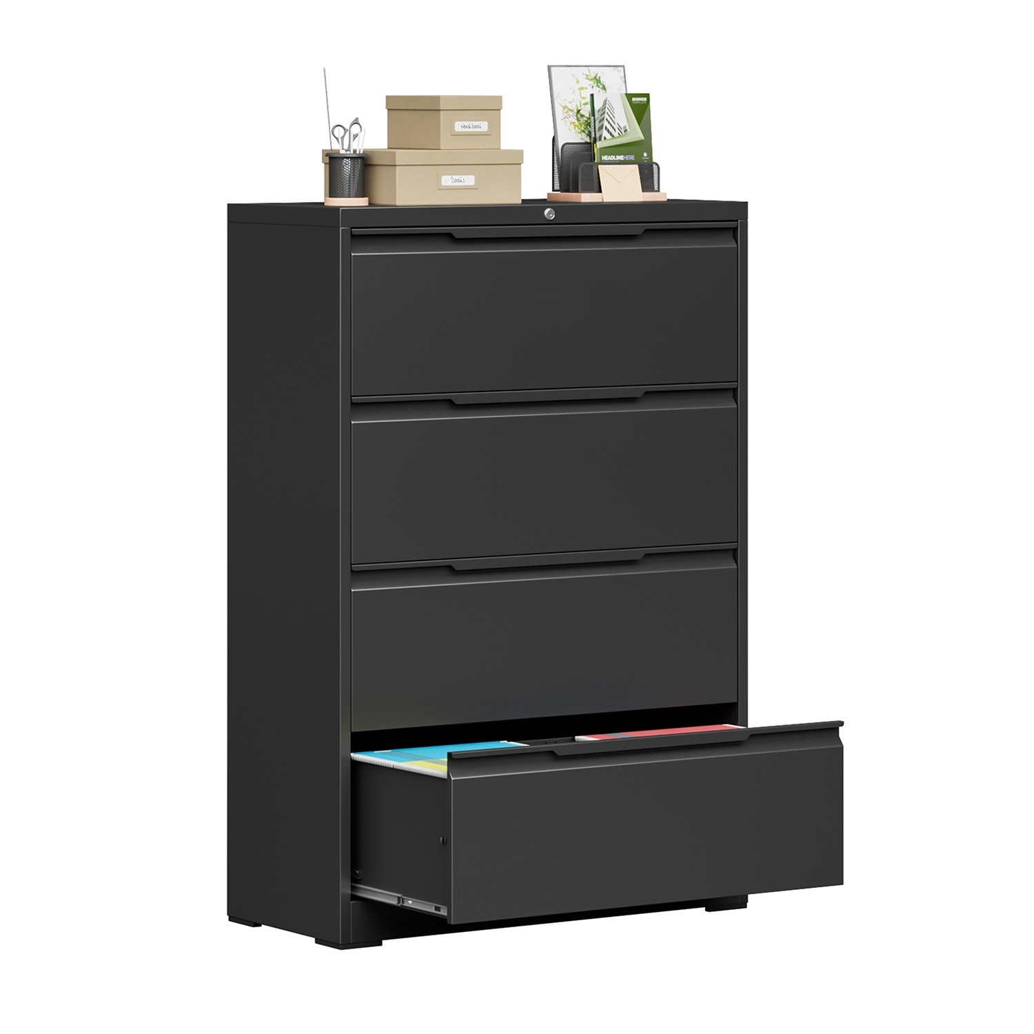 Lateral File Cabinet 4 Drawer Metal Vertical Filing Cabinets with Lock for Legal
