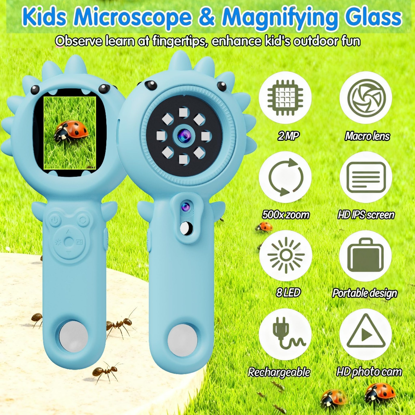 Portable Microscope for Kids & Toddlers, Mini Pocket Handheld Microscope with...