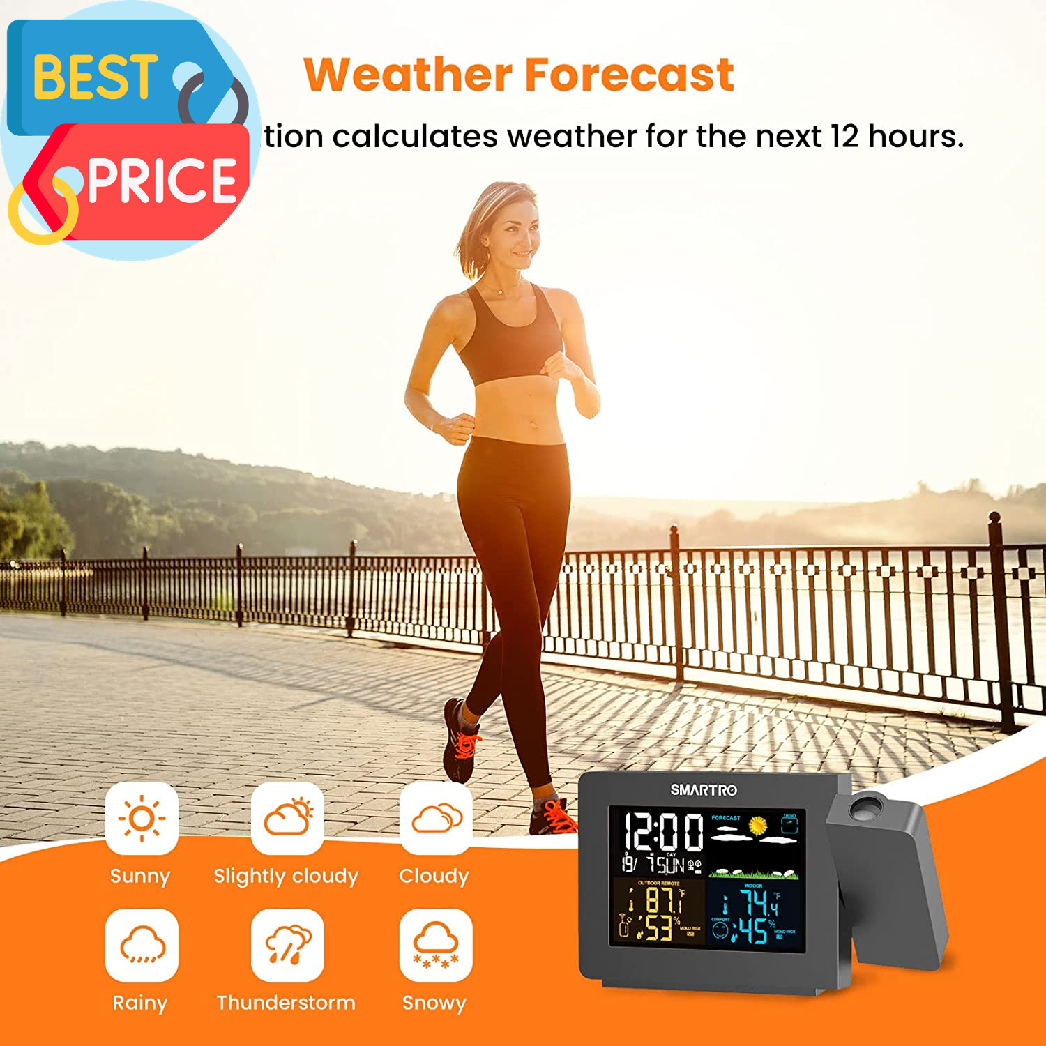 SC91 Projection Alarm Clock for Bedrooms with Weather Station, Wireless Indoor O