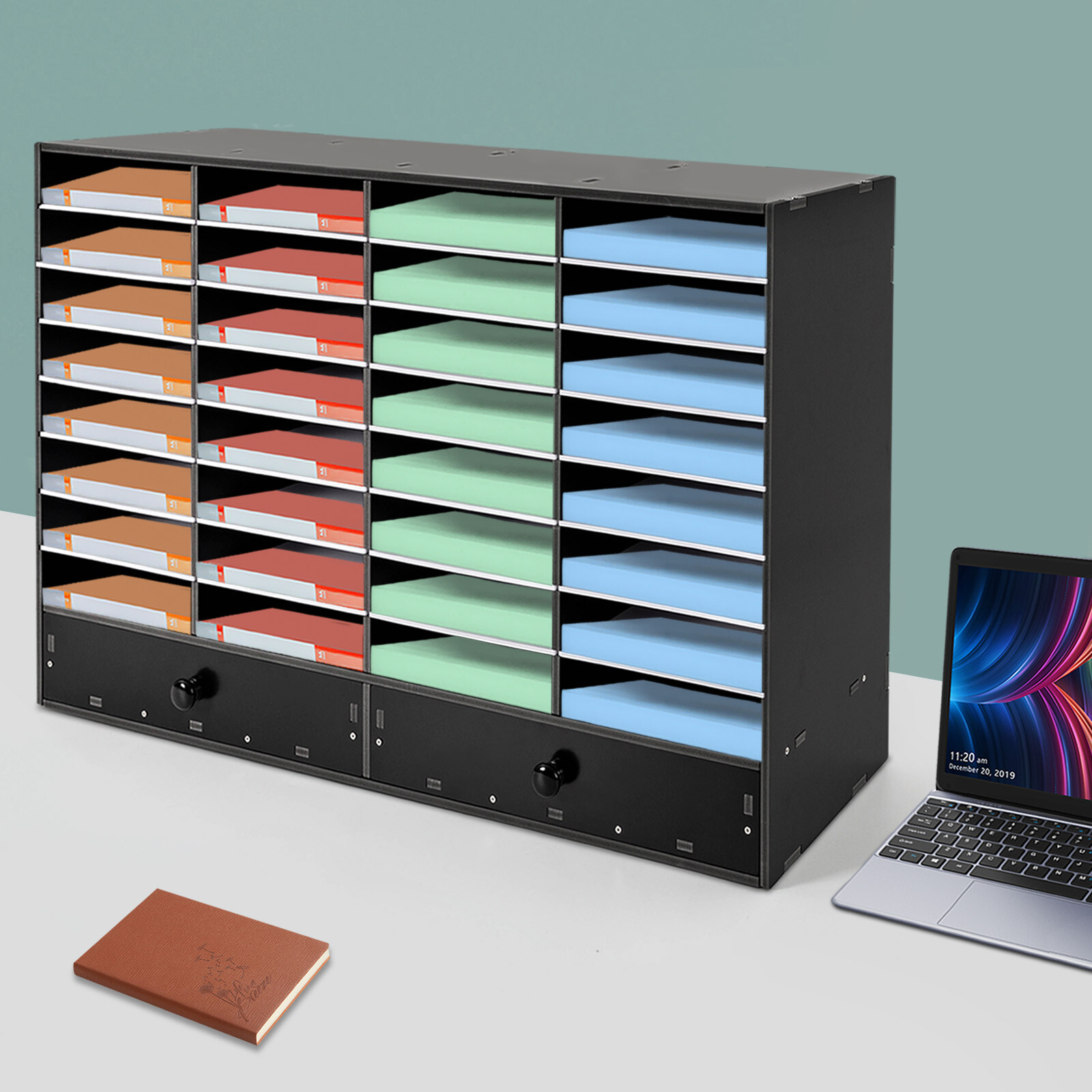 PVC 32-Slots Office File Storage Shelf Organizer Desk Folders Mail Sorter Rack