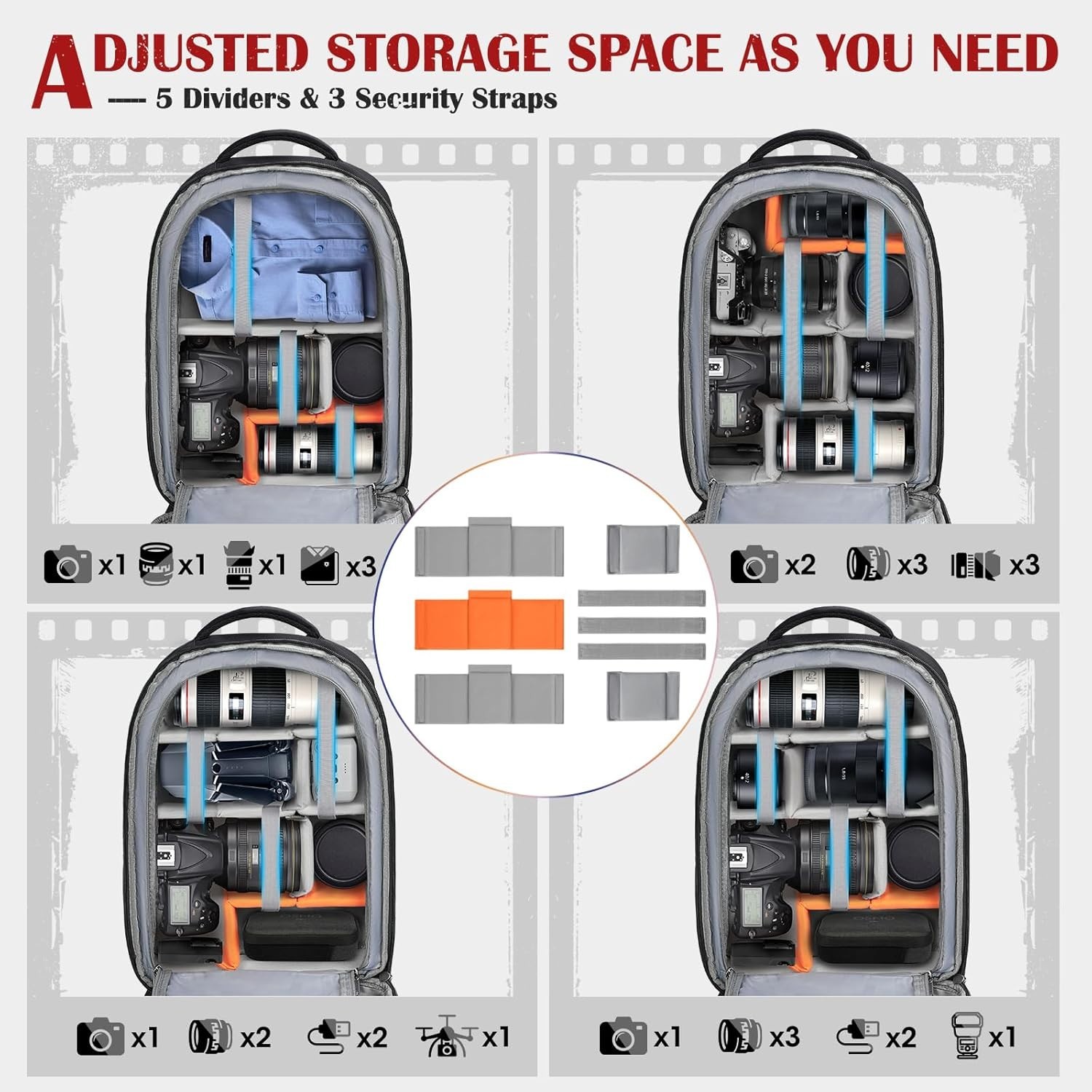 Professional Photography Backpack with Hardshell, Rain Cover & Storage Pockets