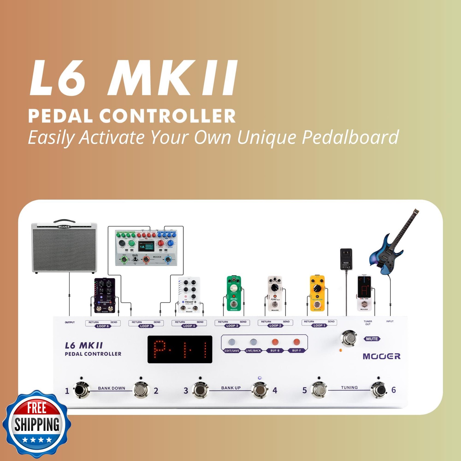 MOOER L6 MKII Guitar Multi Effects Pedalboard Pedal Controller Ba