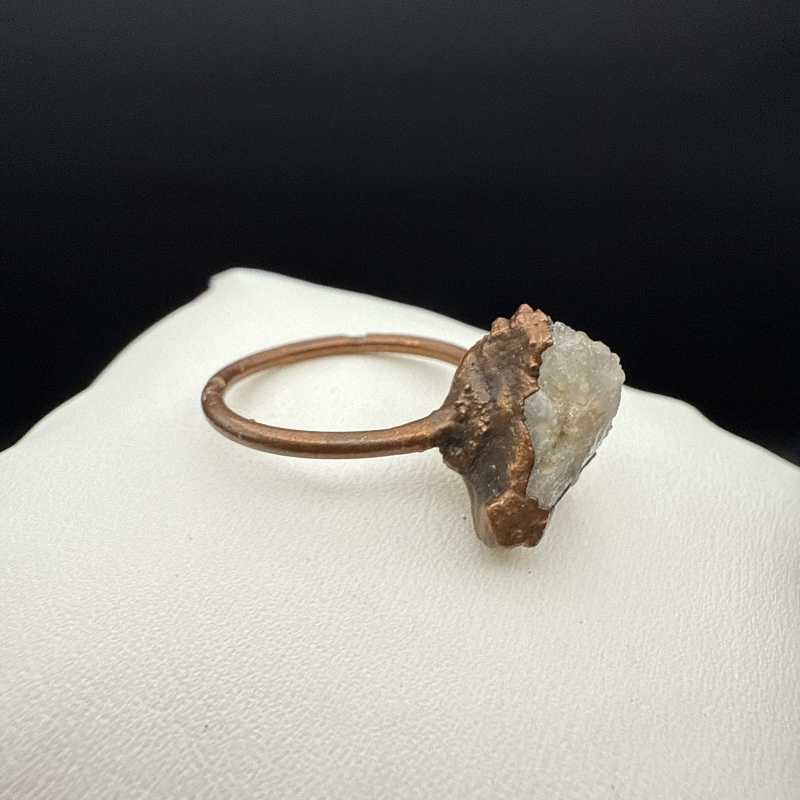 Unique Raw Crystal Druzy Quartz Agate Statement Ring Copper Size 7
