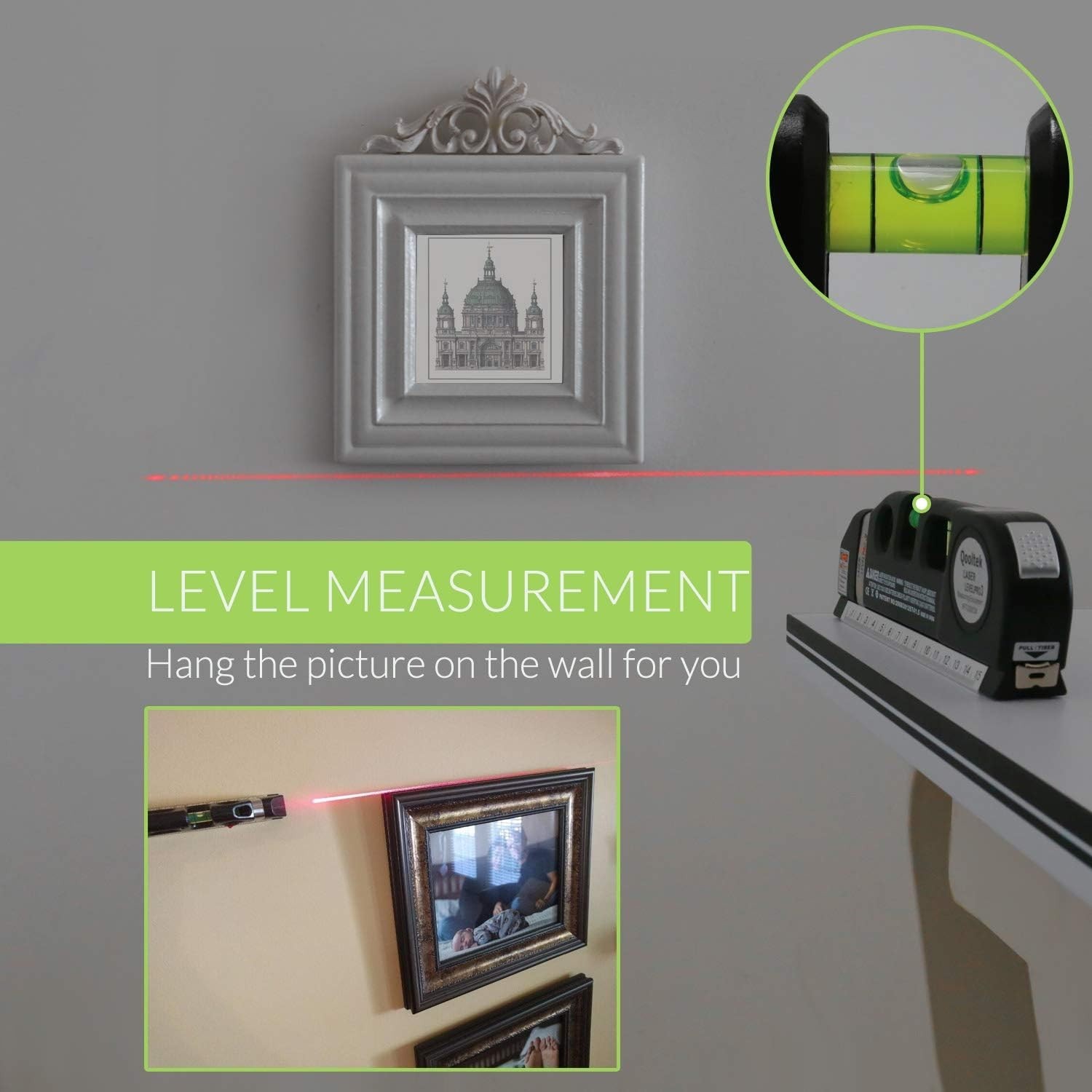 Precision Laser Level Multi Tool with 8ft Measuring Tape for DIY Projects