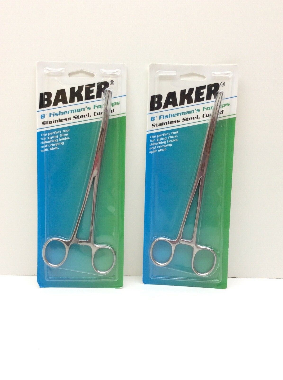 2 - Baker 8" Fisherman's Forceps Stainless Steel Curved