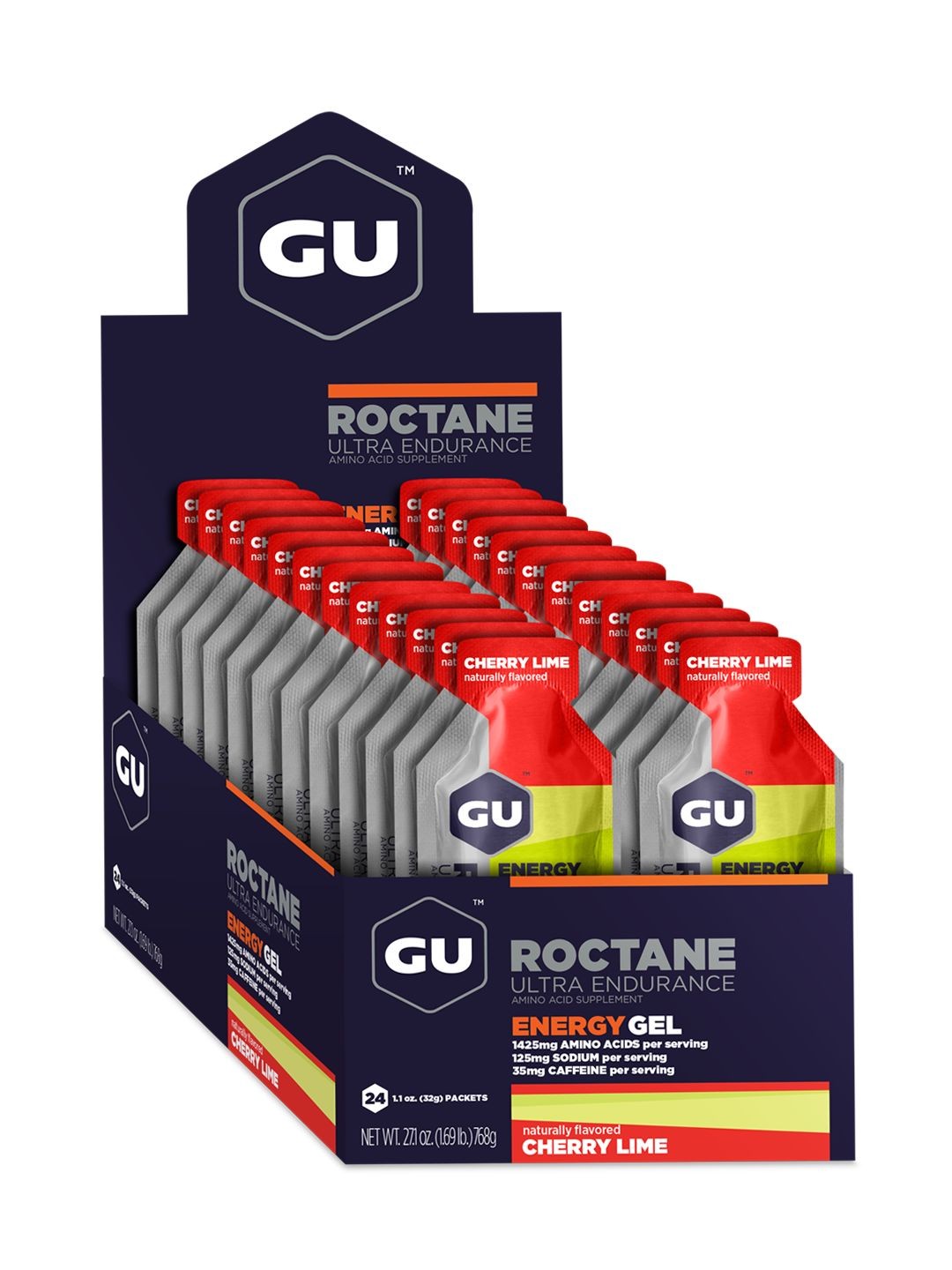 GU Roctane Energy Gel Box of 24 cherry lime Red/Yellow
