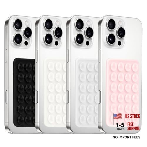 4Pack Silicone Suction Phone Case Black & White & Translucent & Light Pink