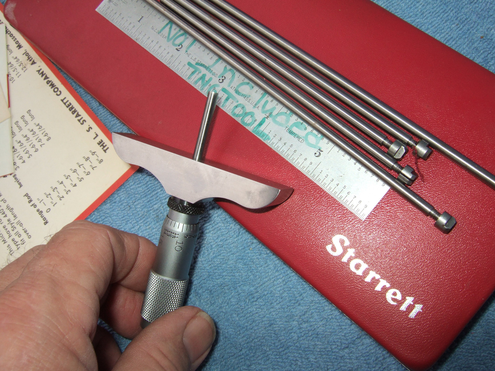STARRETT 445AZ-6RL 3" BASE DEPTH MICROMETER VINTAGE TOOLMAKER GRIND INSPECTION