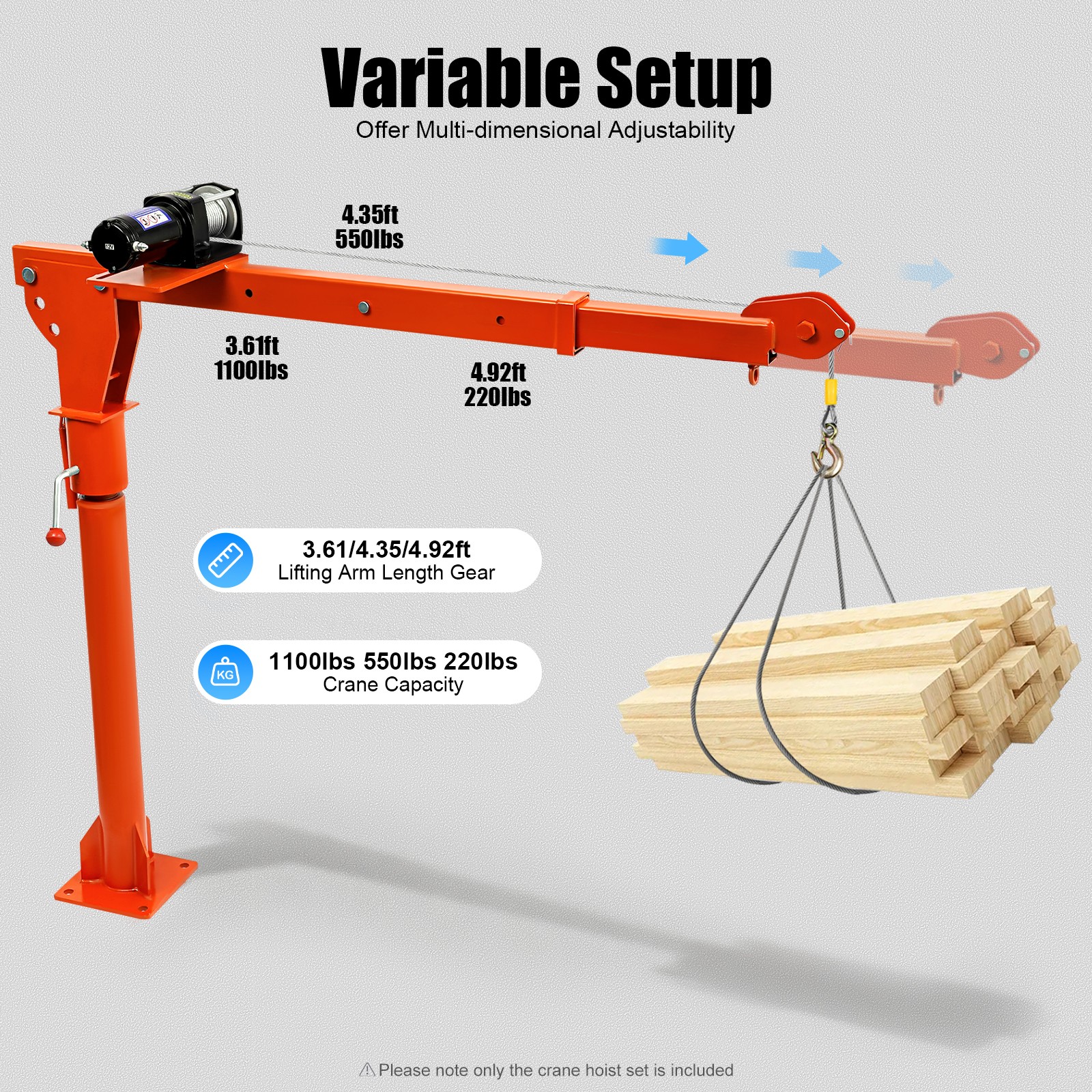 1100lbs Truck-Mounted Base Crane Hoist Lift Pickup with 12V Electric Winch New