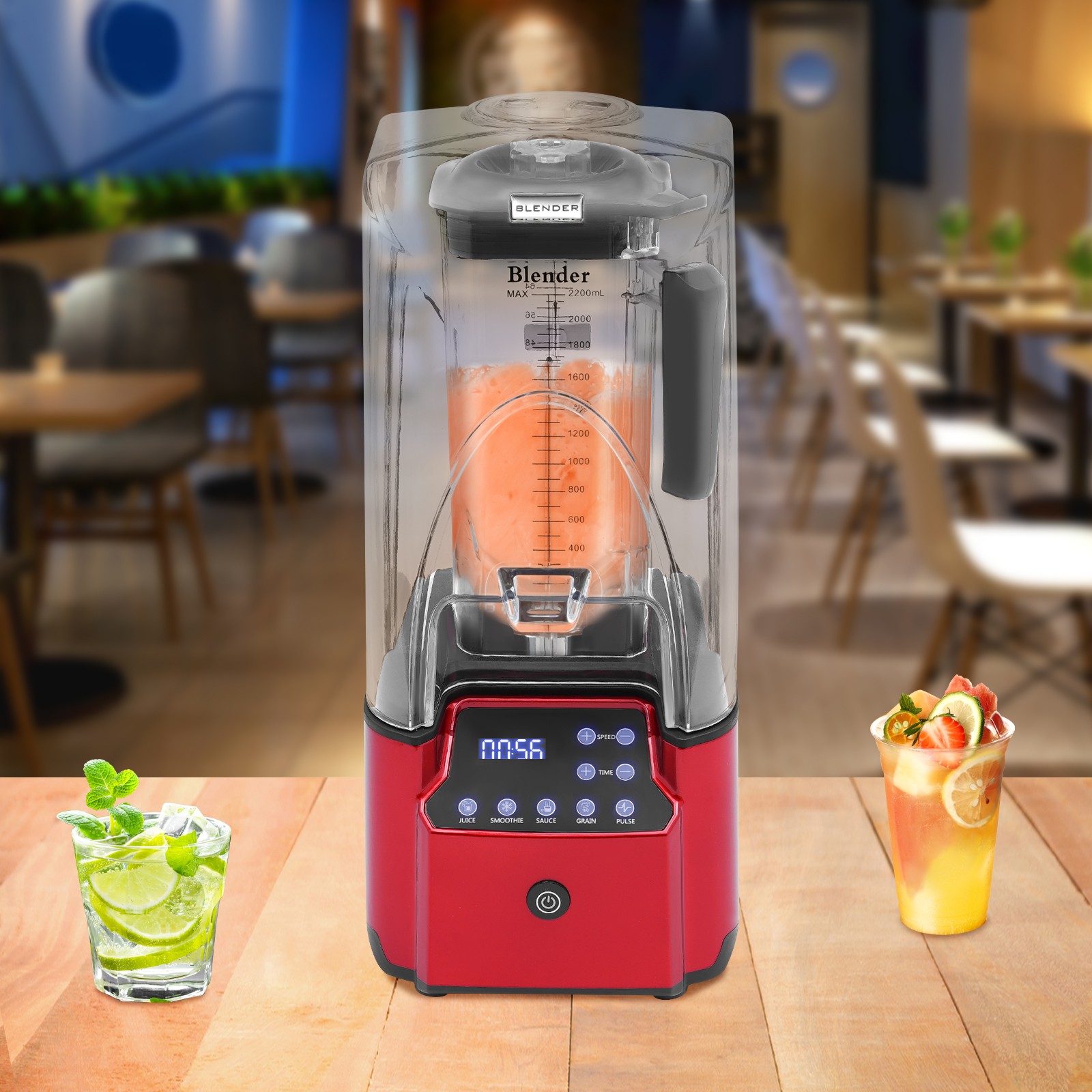 Commercial Professional Blender W/ Shield Quiet Sound Enclosure Timer 2200W