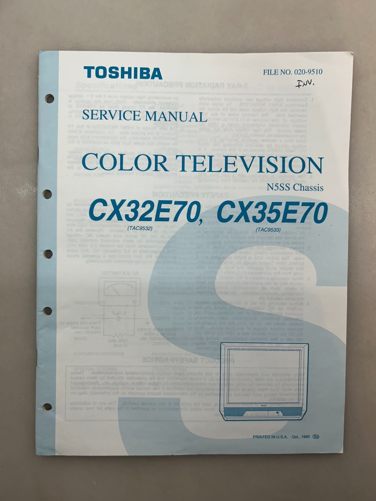 Toshiba CX32E70 CX35E70 Original Service Manual Free Shipping