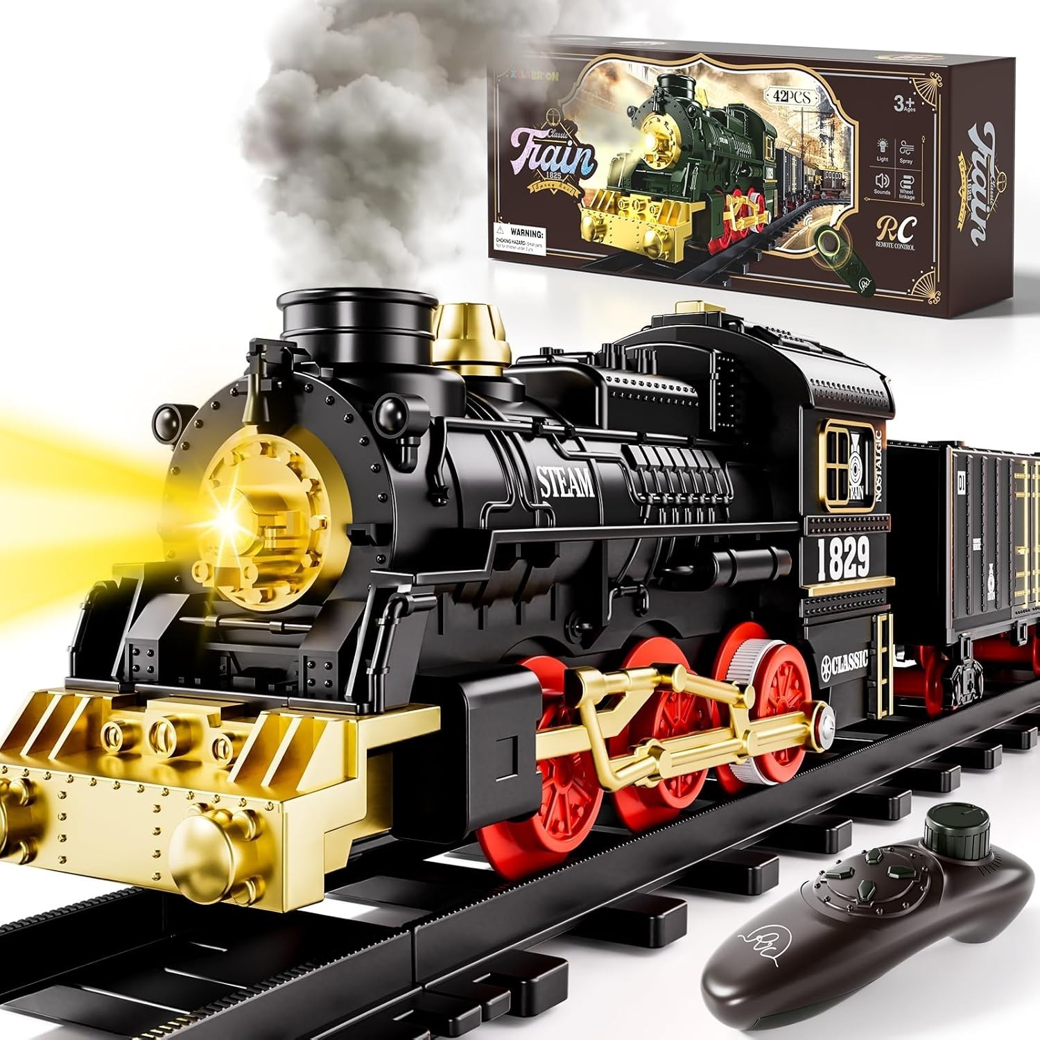 Train Set for Kids 3-5 4-7, Remote Control Train Toys Set with Lights & Sound...