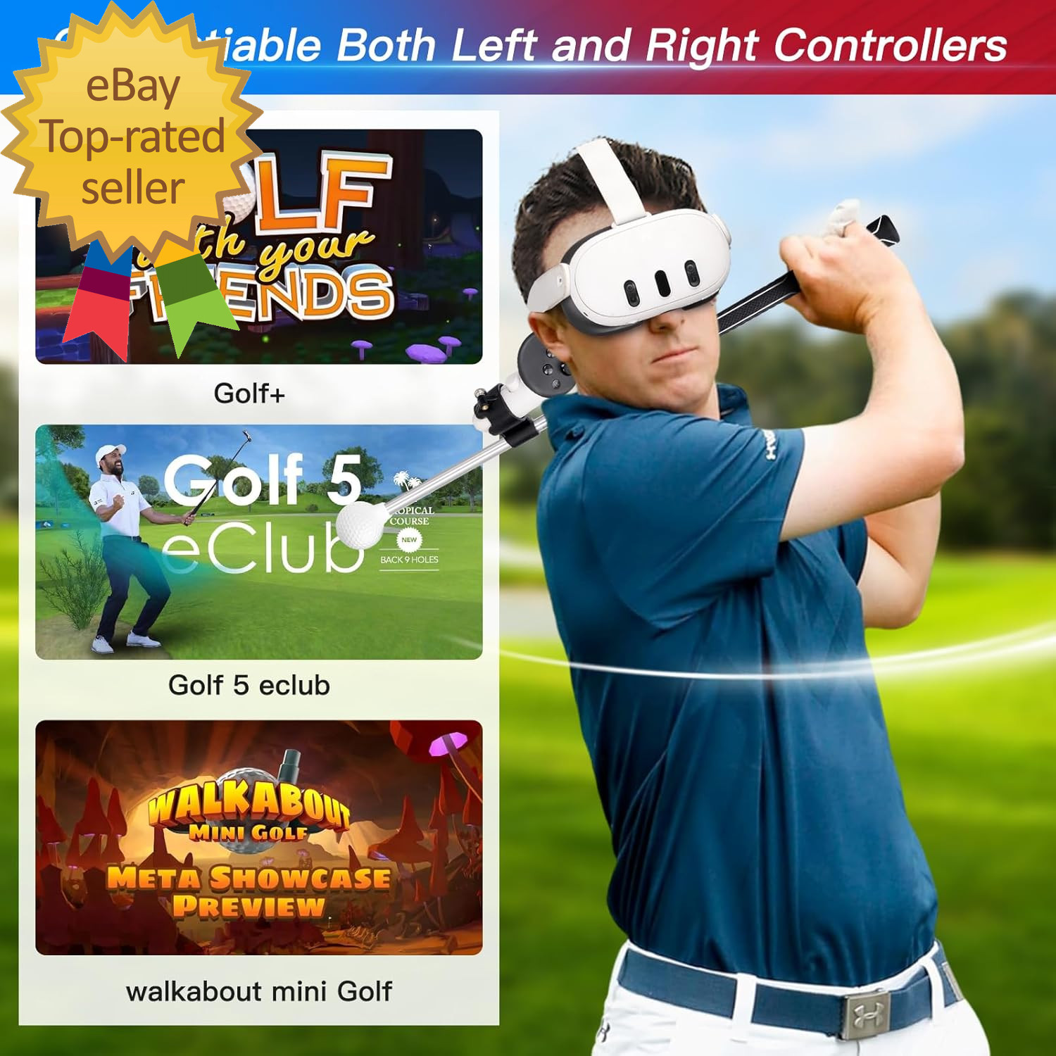 VR Weighted Golf Club Compatiable for Meta Quest 3/Quest 3S Controller