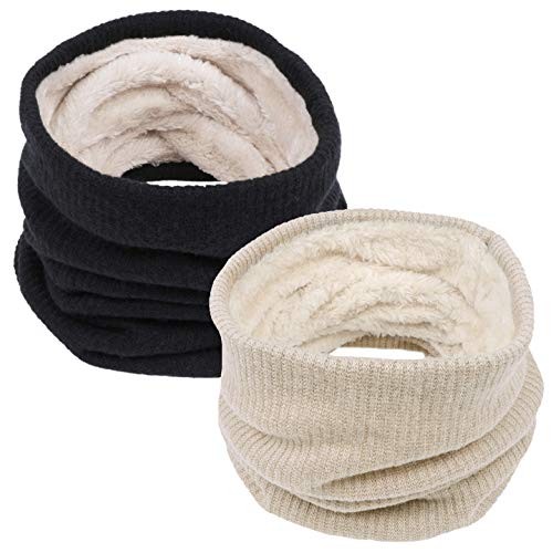 Infinity Scarf Winter Double-Layer Neck Warmer Knit G-khaki Black-2 Pack