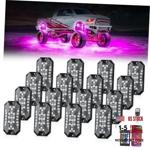 RGB Rock Lights pods Underglow Neon Lights Kits，APP/RF Remote Control 16 5MRGB