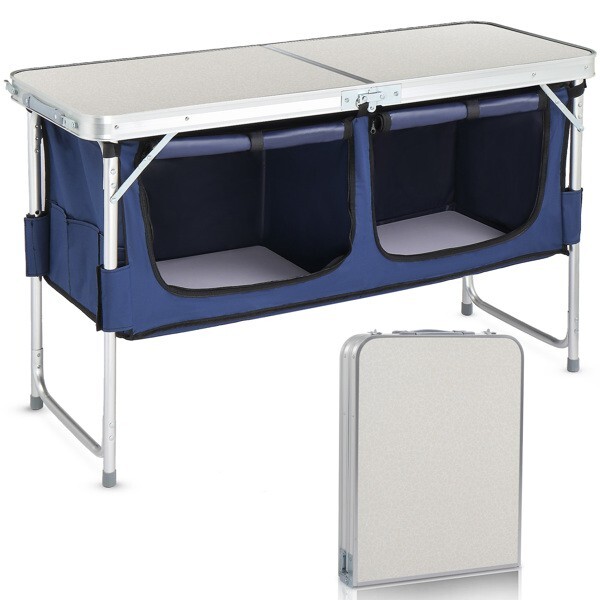 Hot Sale 4 Ft Adjustable Folding Camping Aluminum Table with Storage White