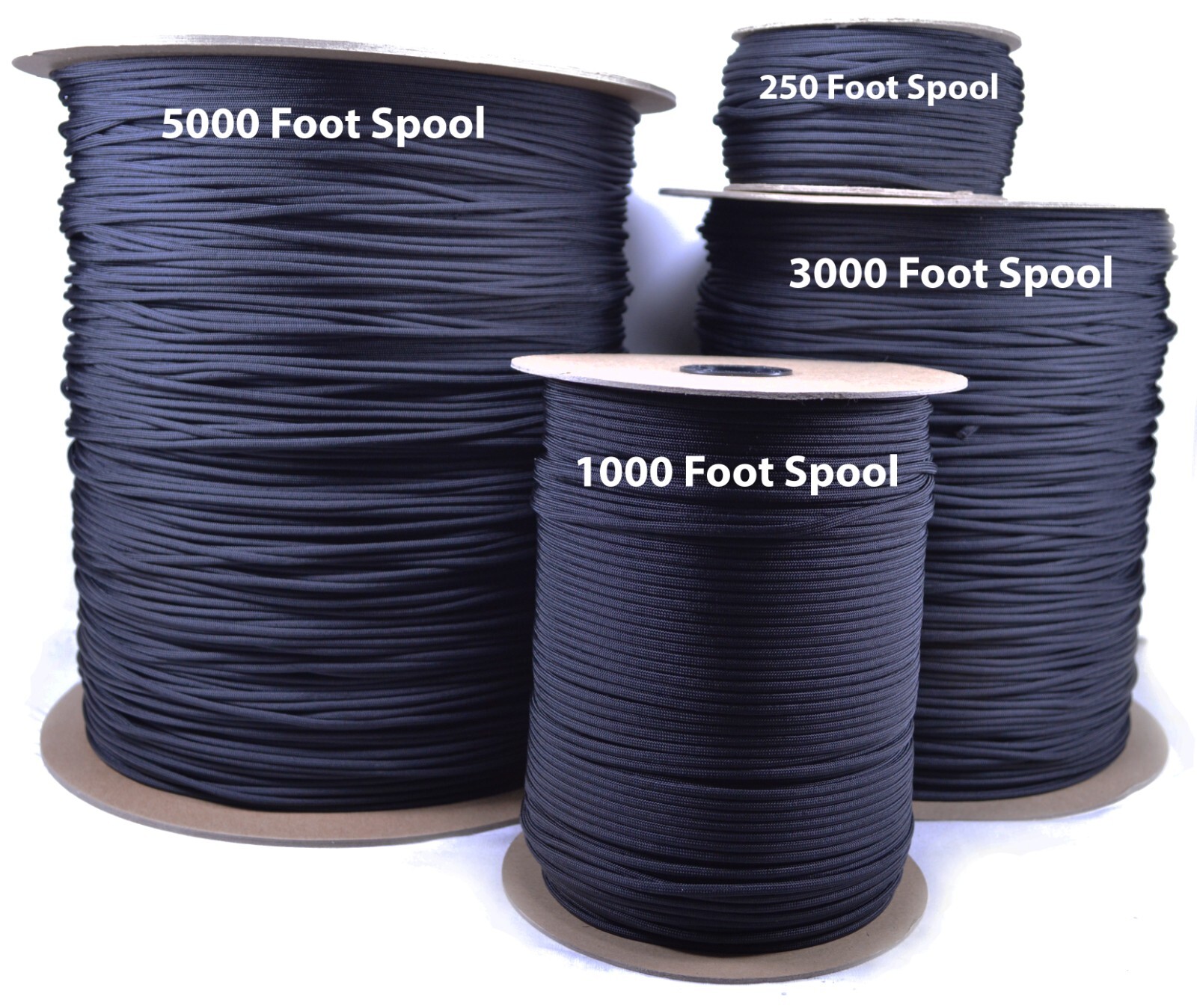 BLACK 550 LB Paracord Parachute Cord Type III 7 Strand 50 100 500 1000 3000 5000