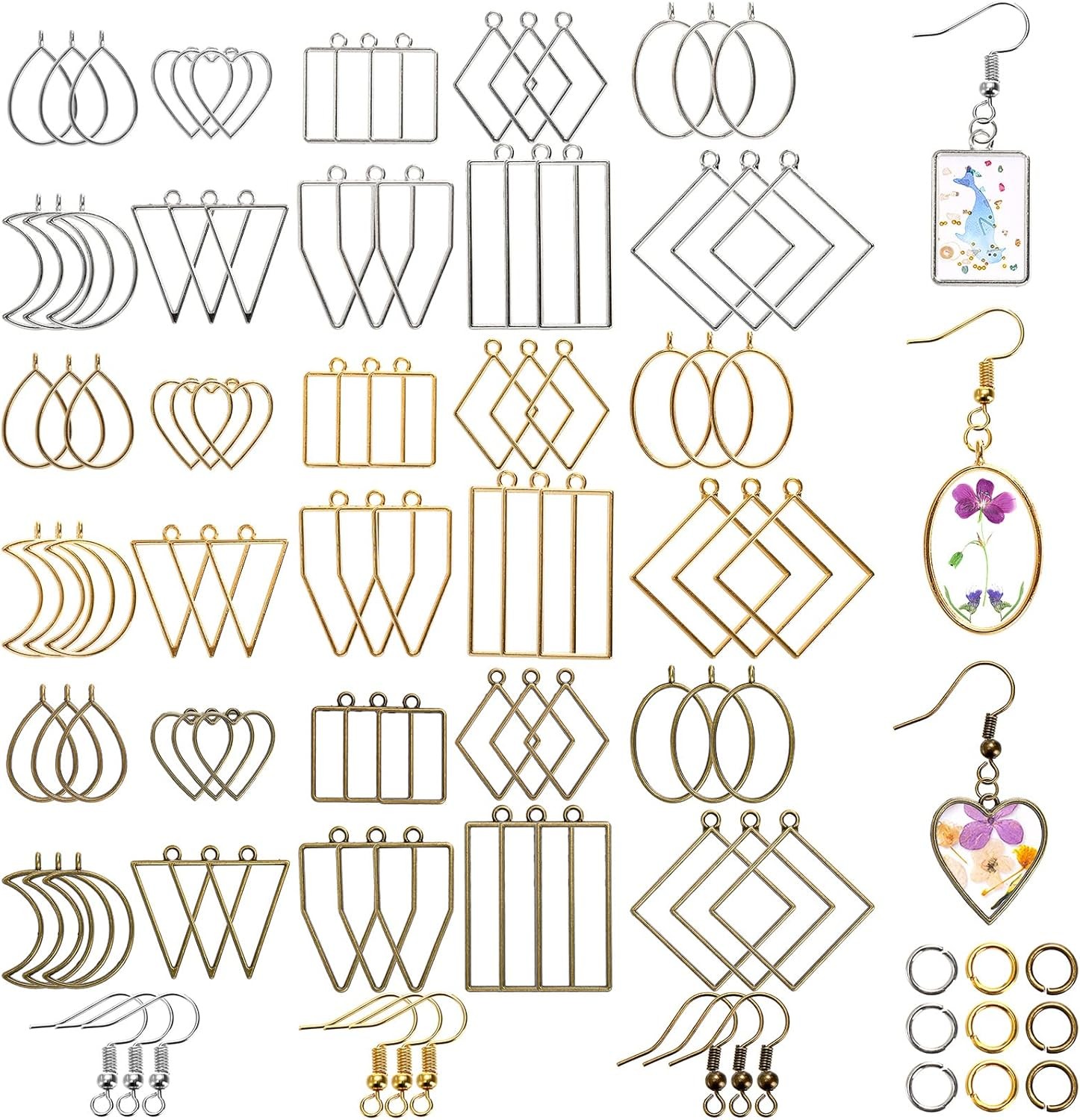 Suwimut 270 Pieces Open Bezel Pendants for Resin, 12 Styles Frame Multi