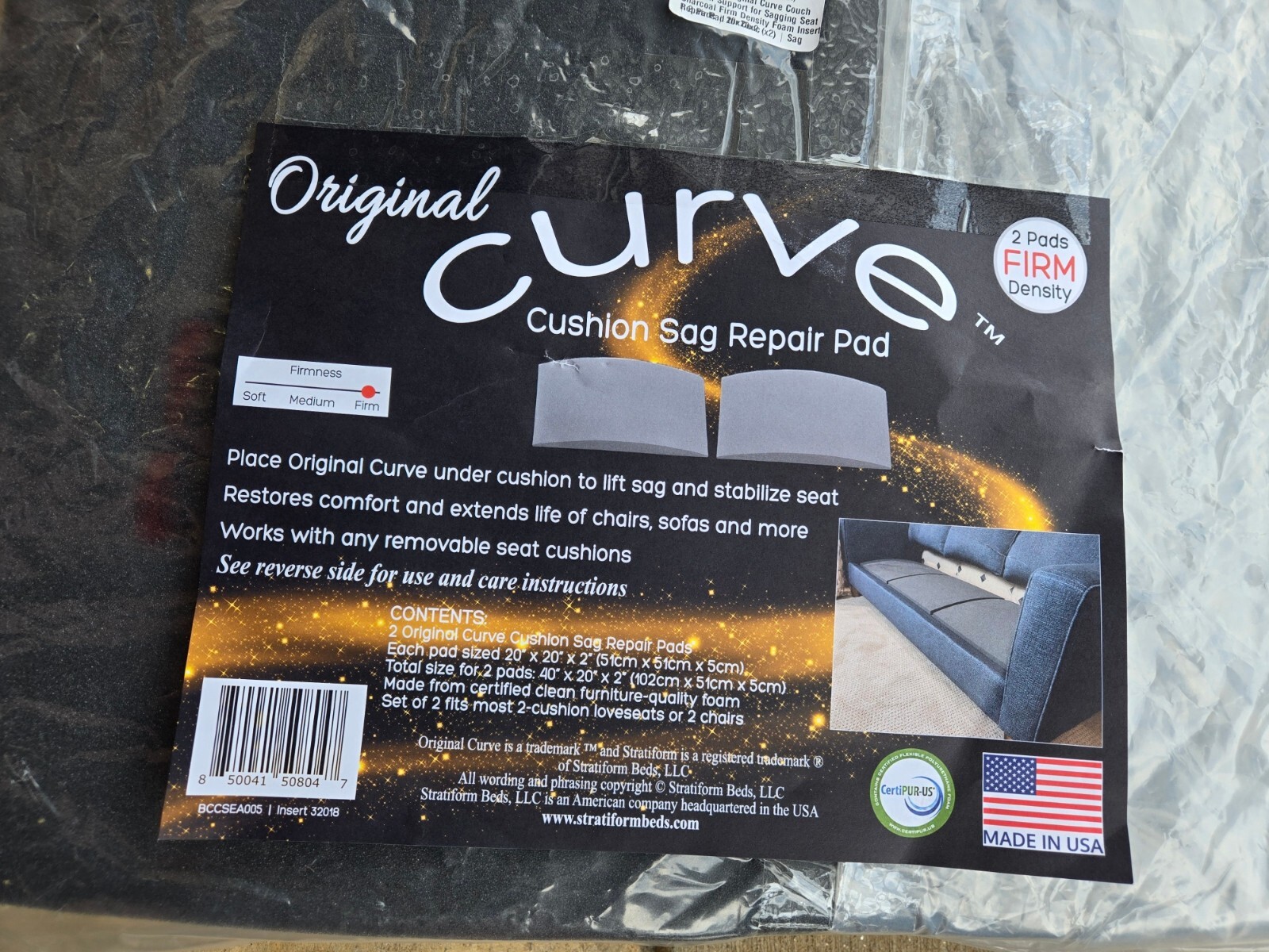 Original Curve Cushion Sag Repair Density 2-Pack Firm 20”x20”x2" USA NEW (19A)