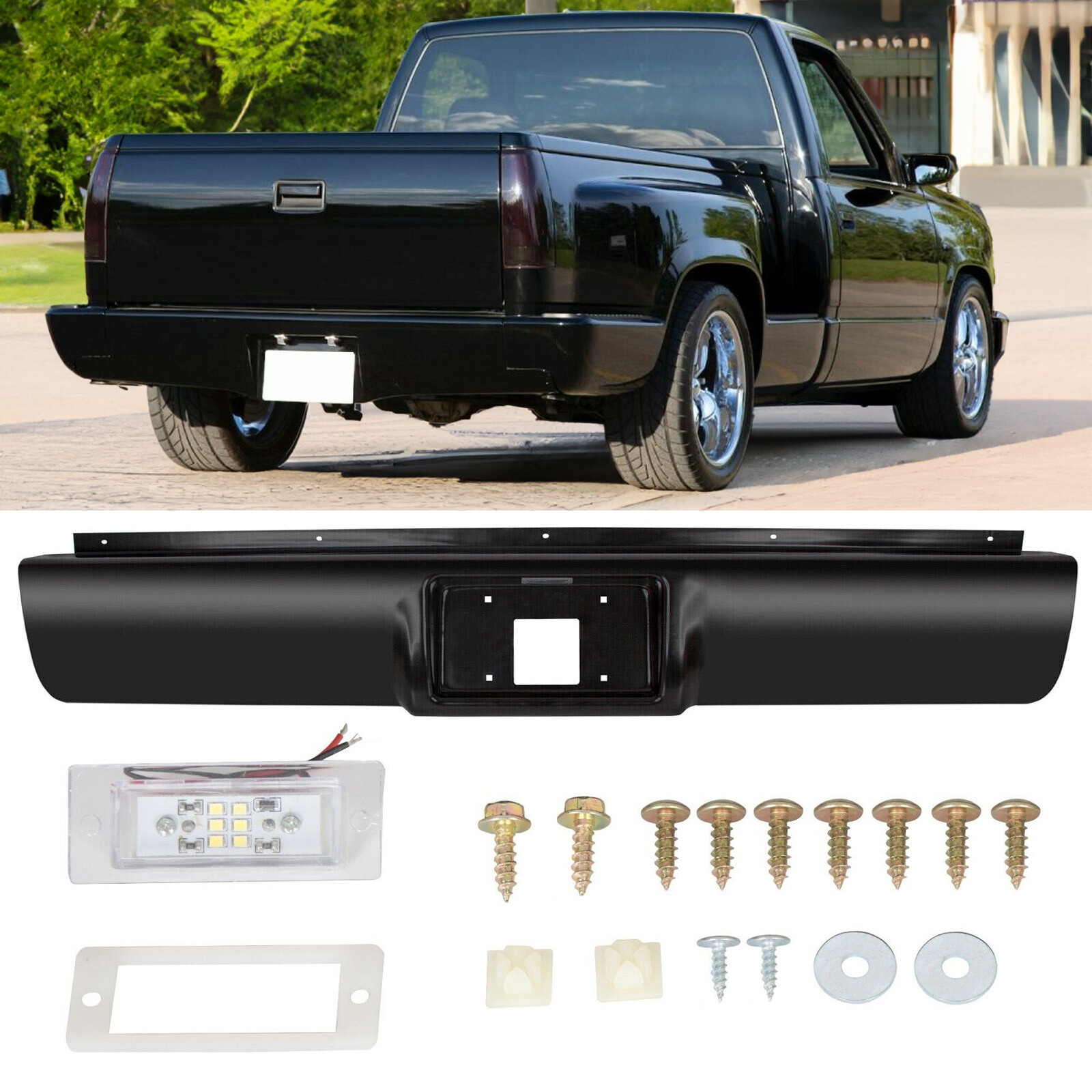 For 1988-1998 Chevy GMC C/K1500 2500 3500 Rear Bumper Roll pan w/ License Plate