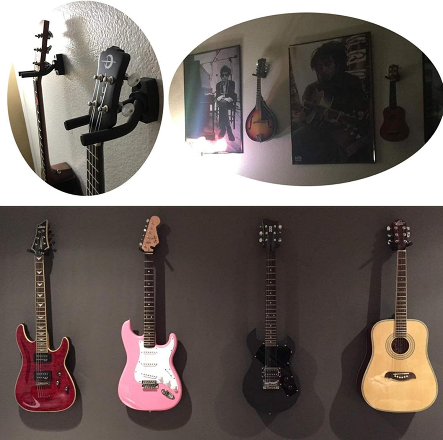 Guitar Wall Mount Hanger - 2 Pack - Easy Install, Fits All String Instruments