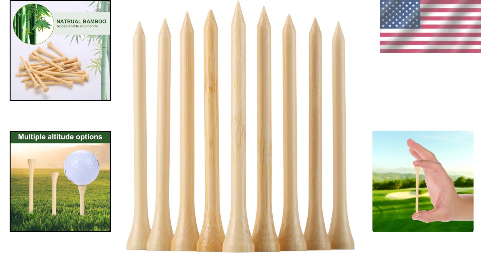 Durable 200 Pcs Bamboo Golf Tees - Reduce Friction, Increased Accuracy 3-1/4”