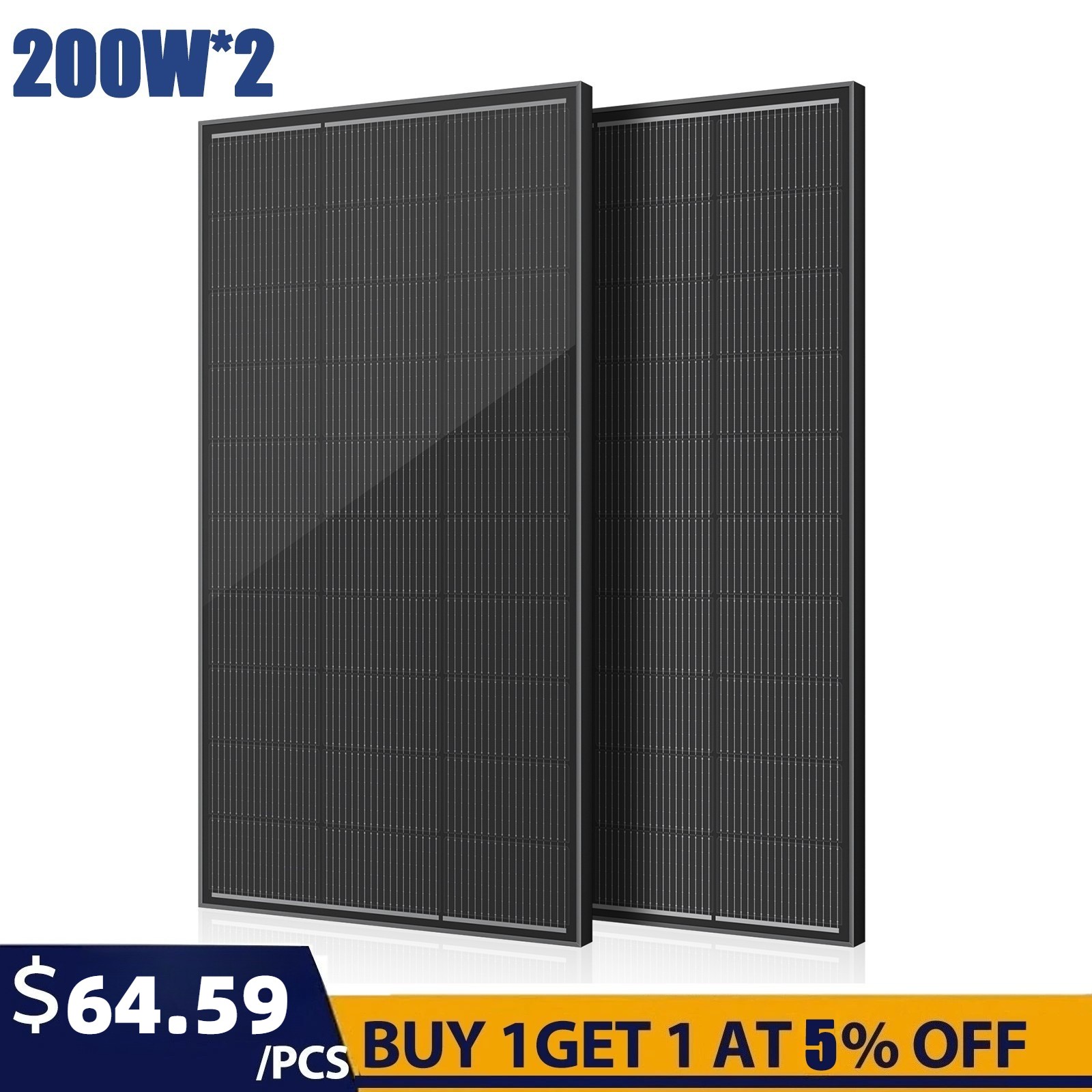 400W (200W*2) 18V Solar Panel N-Type Mono 18BB Roof RV Boat Off-Grid Battery