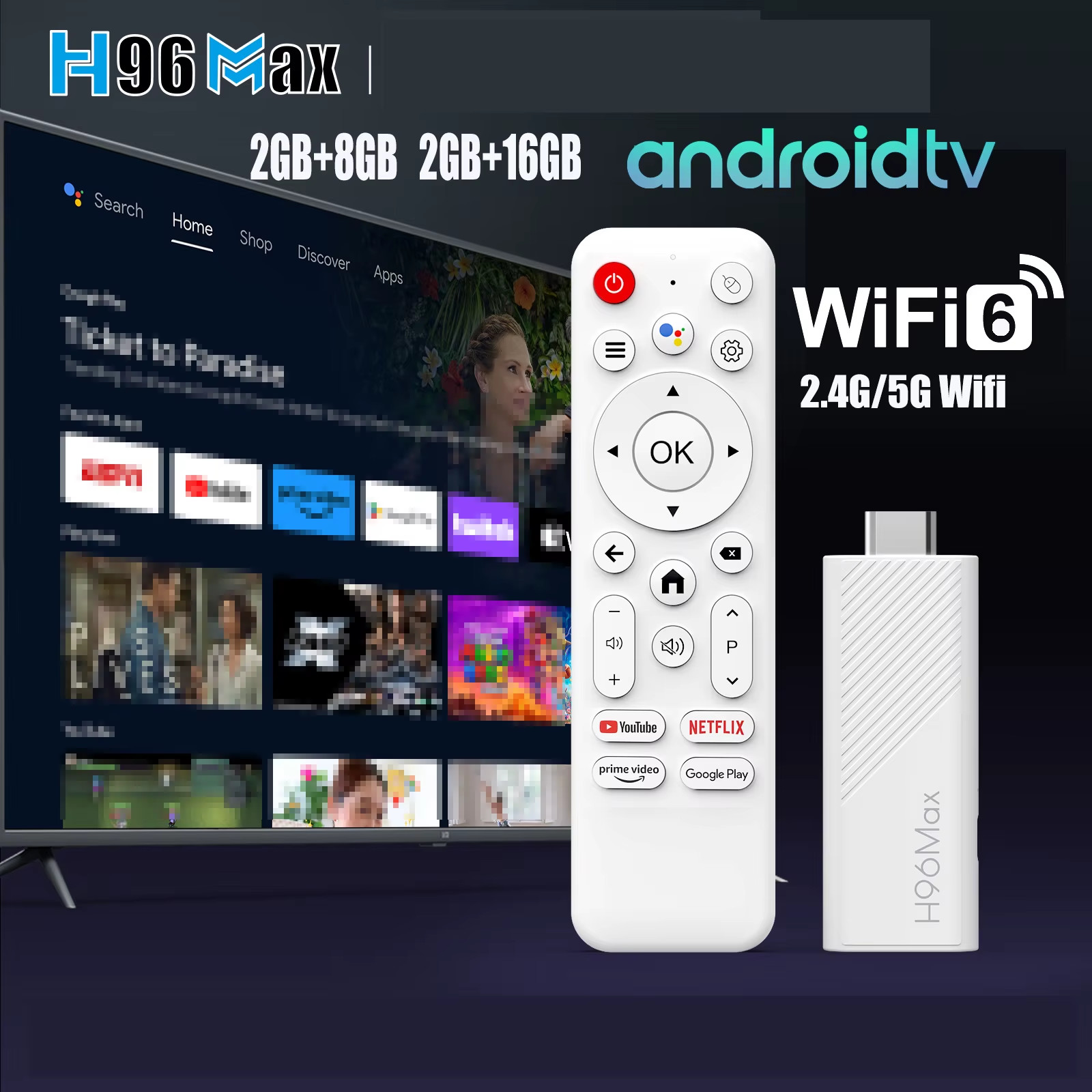 H96 MAX Android TV Stick Allwinner H313 with 2.4G Wifi 5G Wifi6 Dual Brand 8GB 1