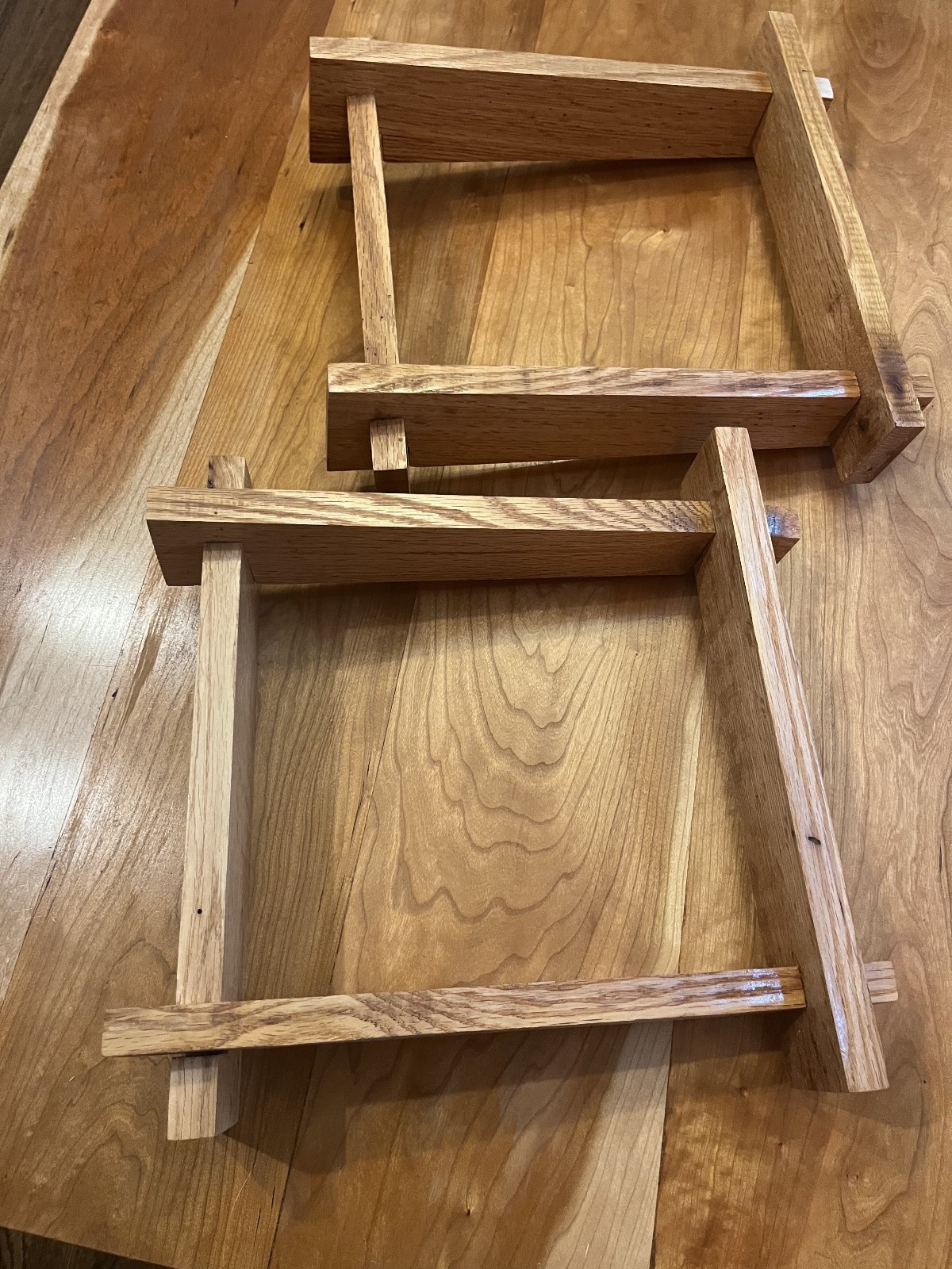 low profile tilted speaker stand wood pair finished rustic oak