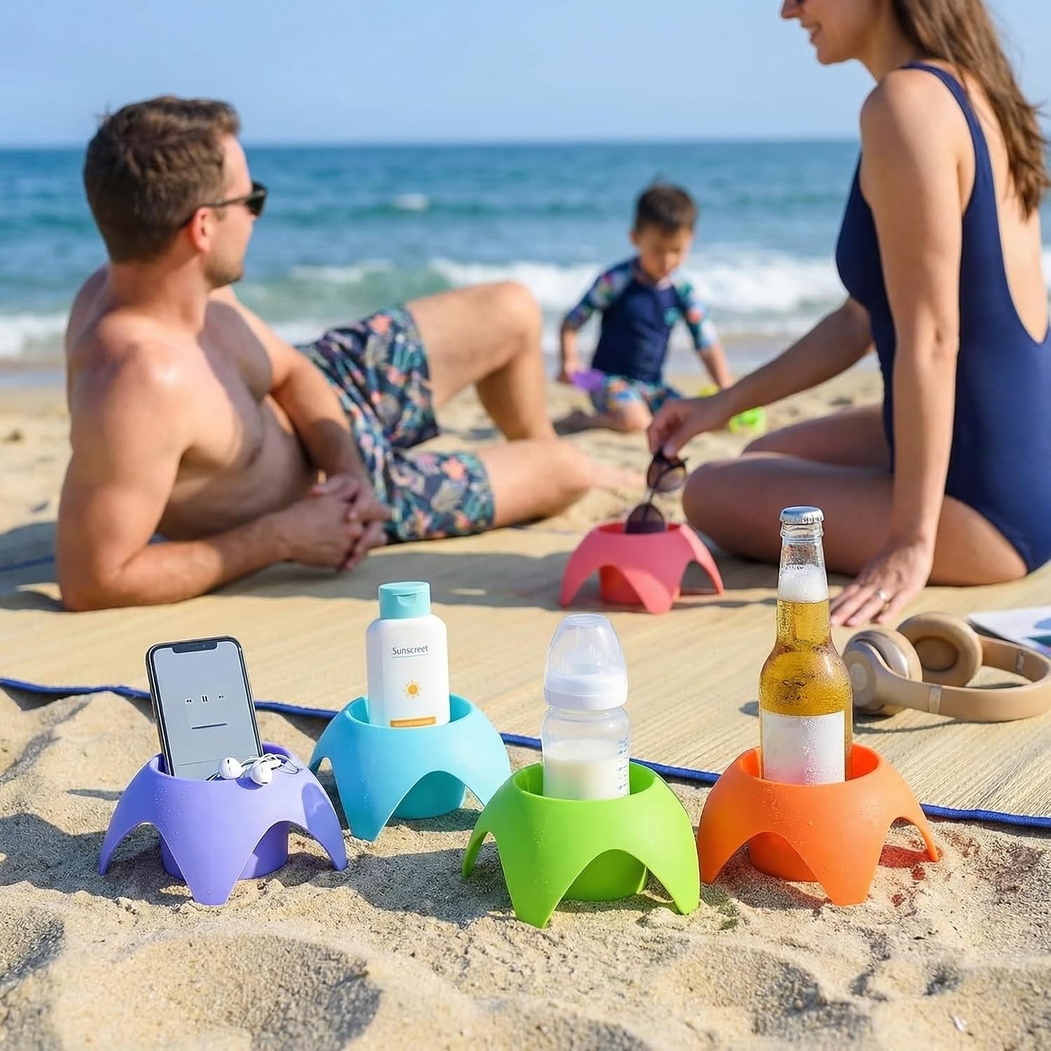 Beach Cup Holders for Sand (7 Pack) | Beach Vacation Essentials Drink Holders,