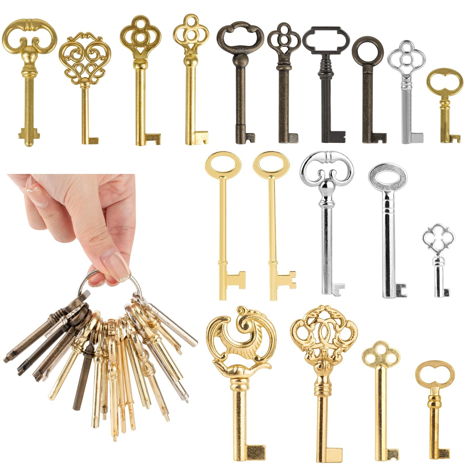 Skeleton Keys, 19Key Hollow Barrel Skeleton Keys for Old Doors ﻿