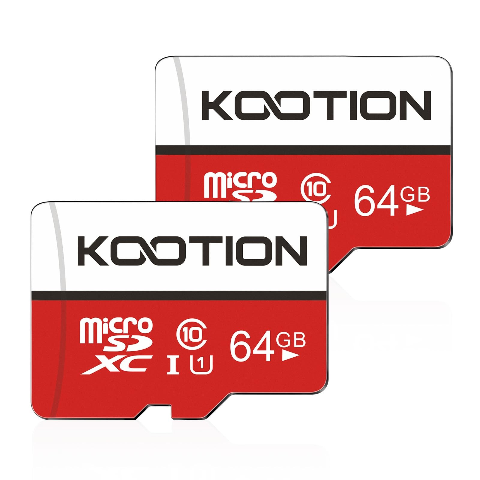 KOOTION 64GB Micro SD Card 2 Pack, SDXC Memory x2, White, Red