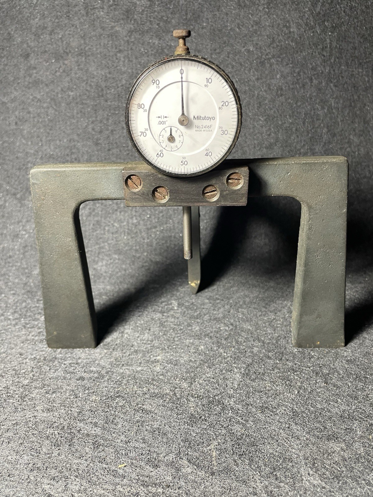 Mitutoyo No. 2416F  Dial Indicator On Heavy Tripod Base  (Note Rust)