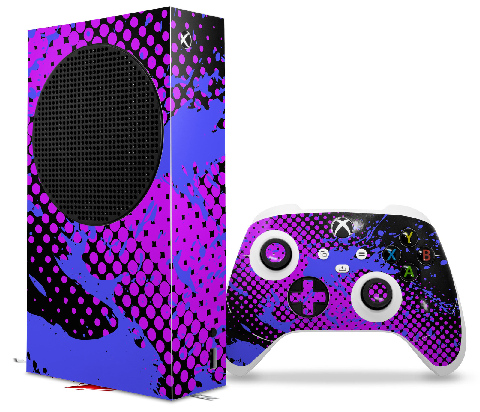 Skin Wrap for XBOX Series S Console Controller Halftone Splatter Blue Hot Pink